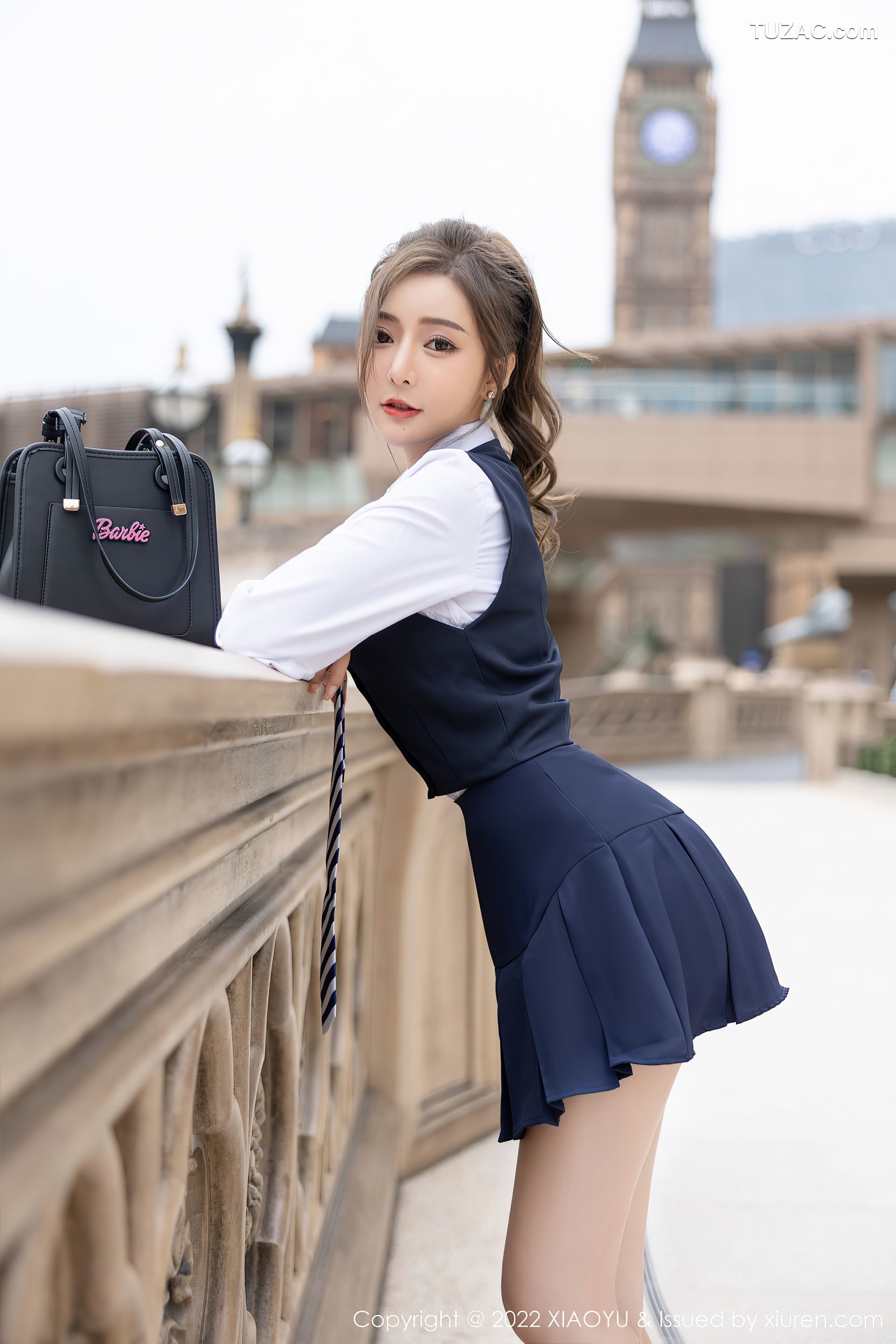 XiaoYu语画界-783-王馨瑶Yanni-学生装白衬衫蓝短裙浅色内衣黑丝-2022.05.23