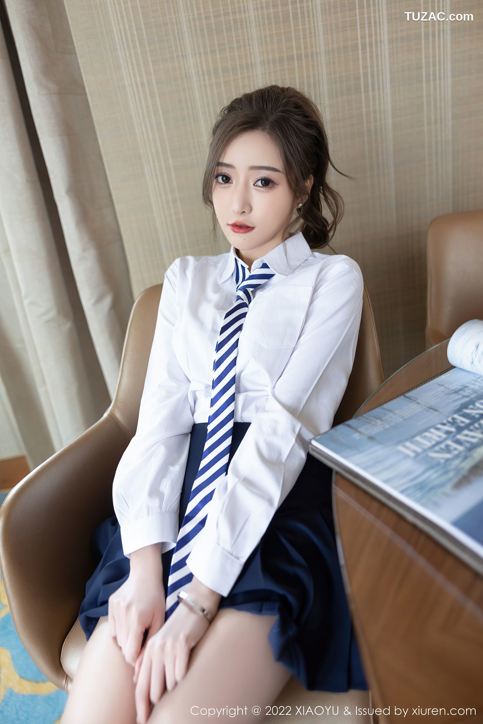 XiaoYu语画界-783-王馨瑶Yanni-学生装白衬衫蓝短裙浅色内衣黑丝-2022.05.23