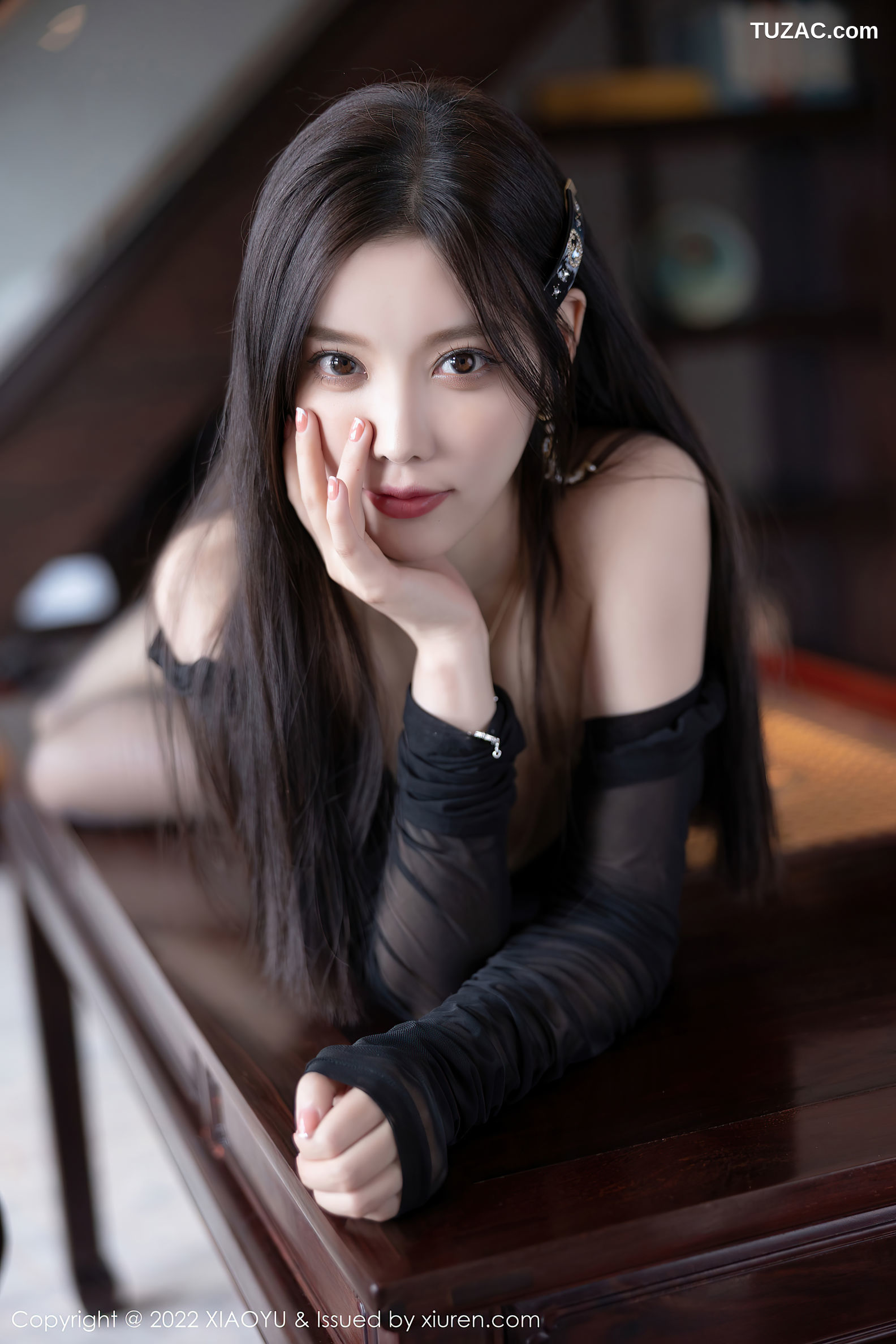 XiaoYu语画界-806-杨晨晨Yome-黑色薄透连衣裙蕾丝内衣黑丝-2022.06.24