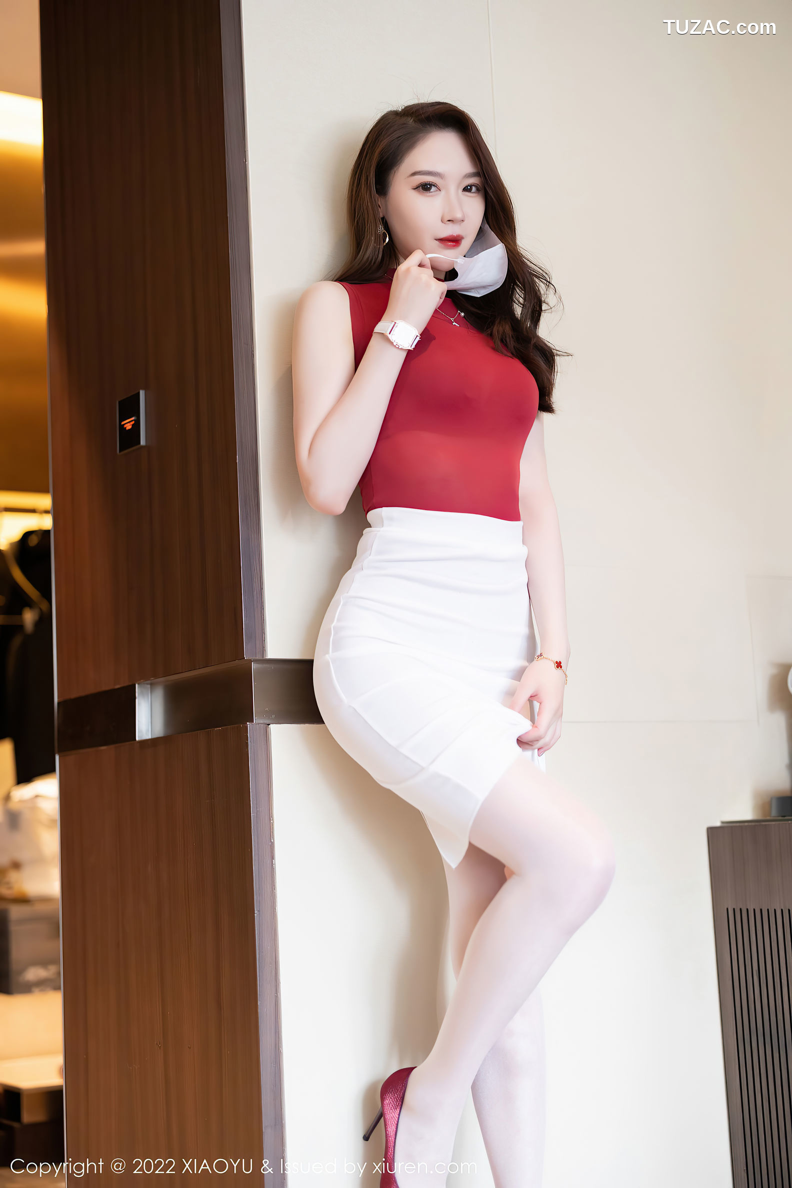 XiaoYu语画界-814-梦心玥-性感收身上衣白短裙红色内衣肉丝-2022.07.06