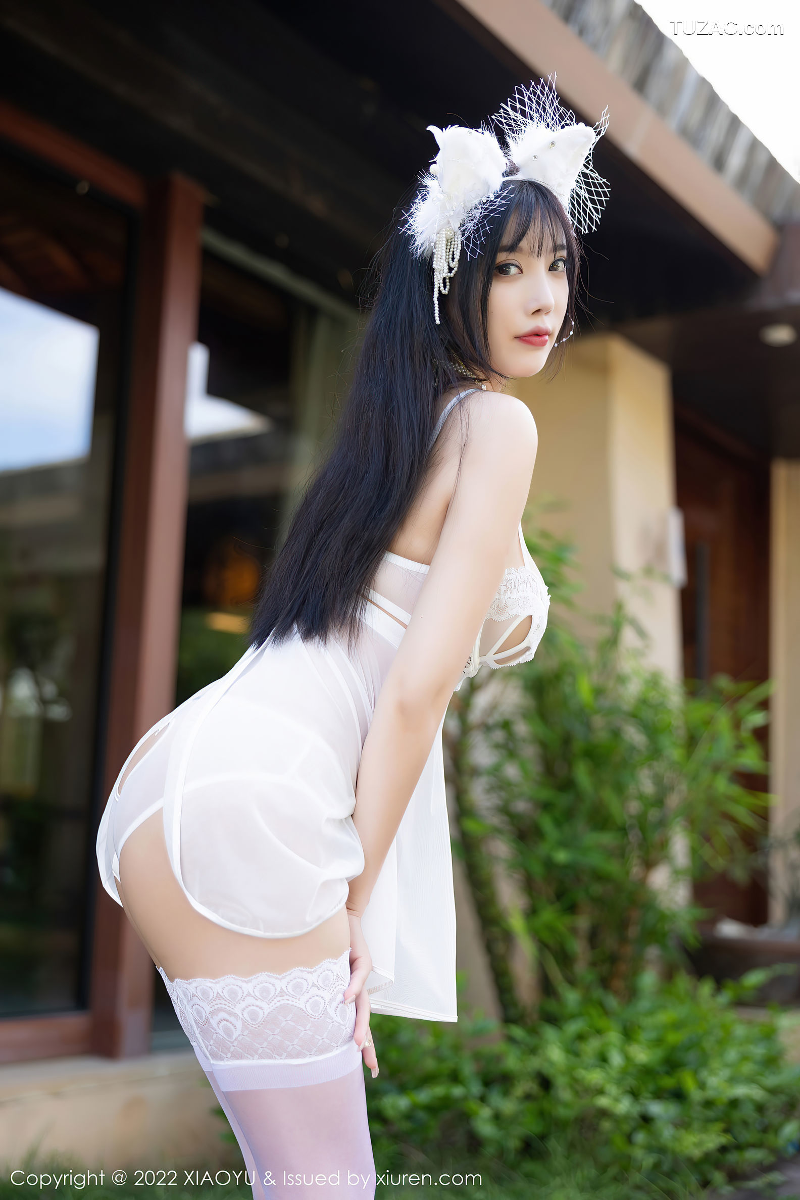 XiaoYu语画界-836-杨晨晨Yome-户外淡蓝旗袍-室内轻透蕾丝睡衣-2022.08.05