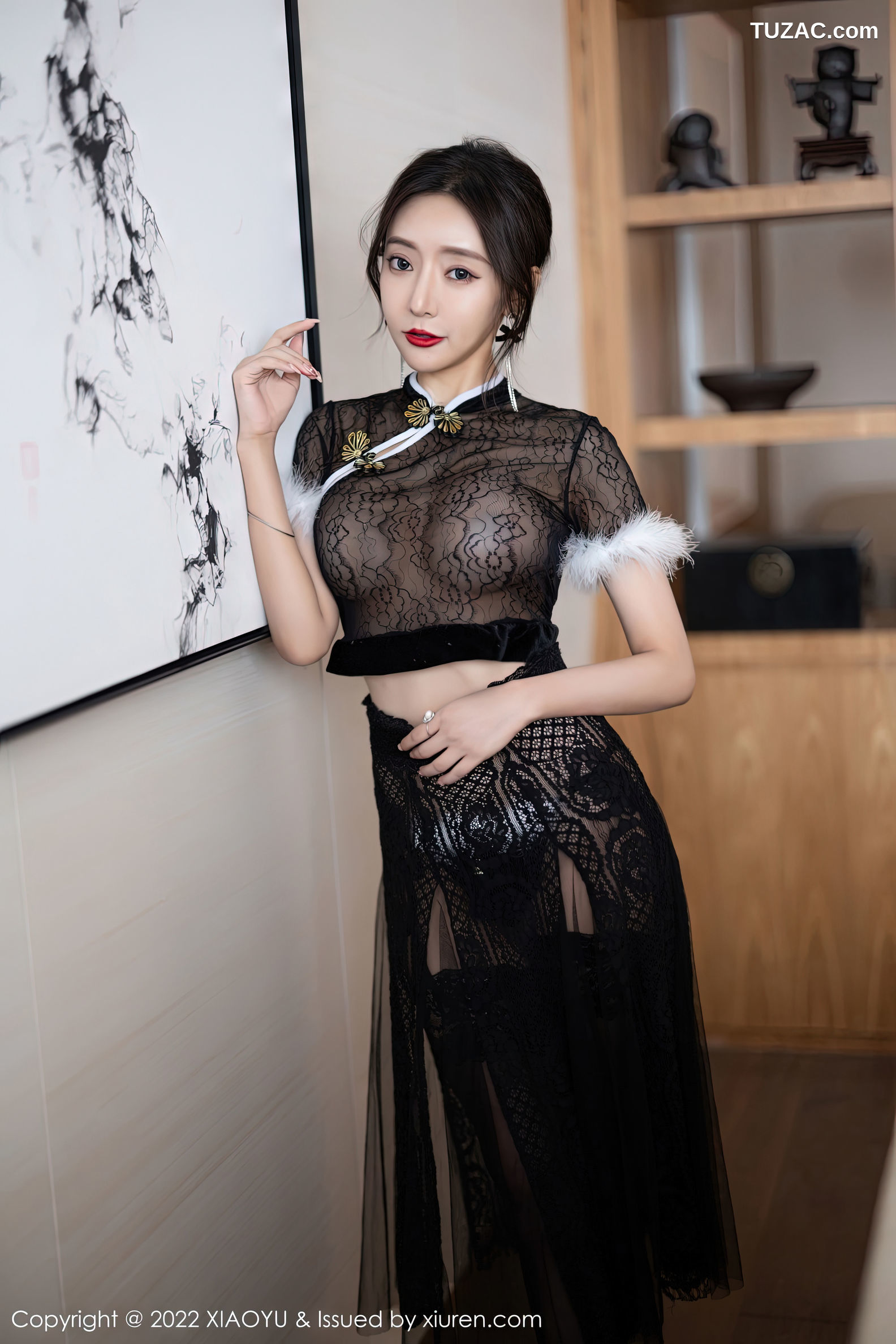 XiaoYu语画界-926-王馨瑶Yanni-黑色薄纱情趣旗袍蕾丝袜-2022.12.15