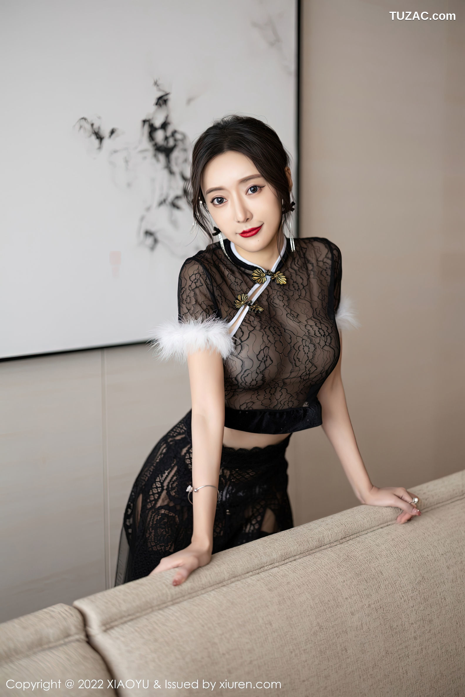 XiaoYu语画界-926-王馨瑶Yanni-黑色薄纱情趣旗袍蕾丝袜-2022.12.15