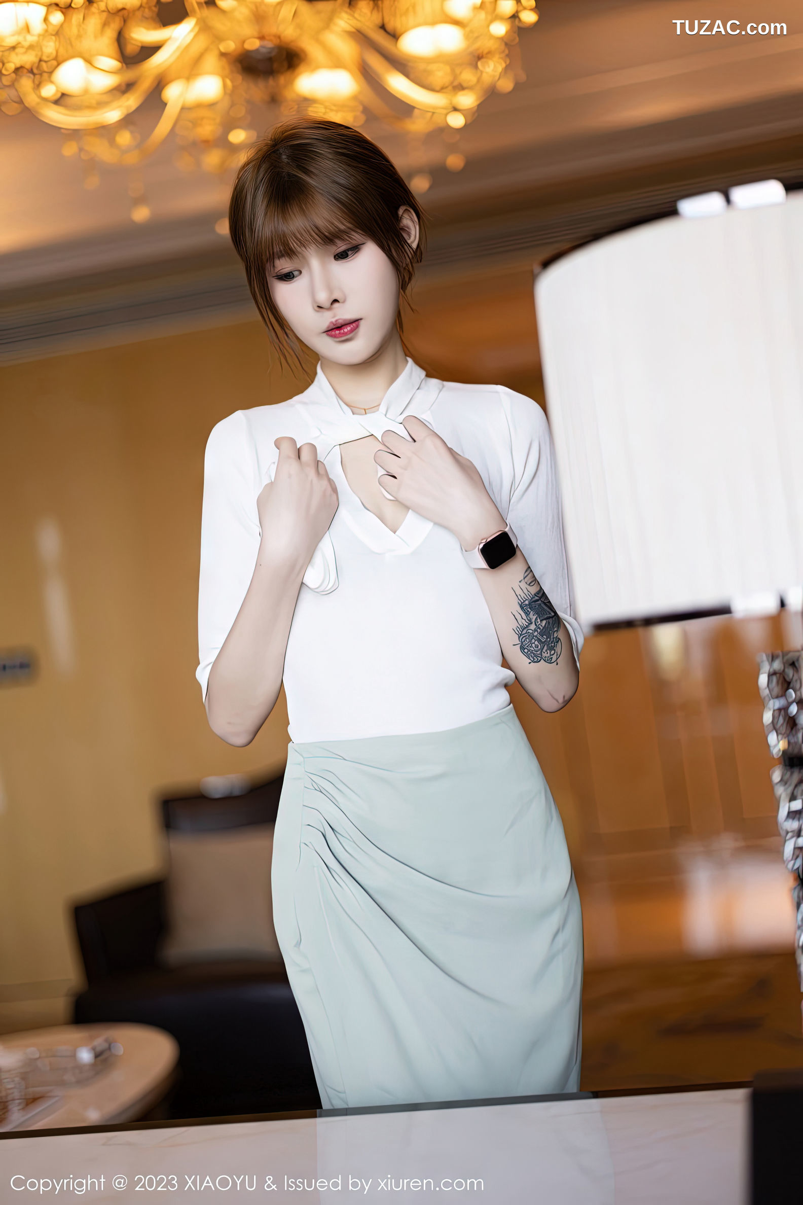 XiaoYu语画界-939-77qiqi-白色上衣蓝短裙浅色内衣肉丝-2023.01.04