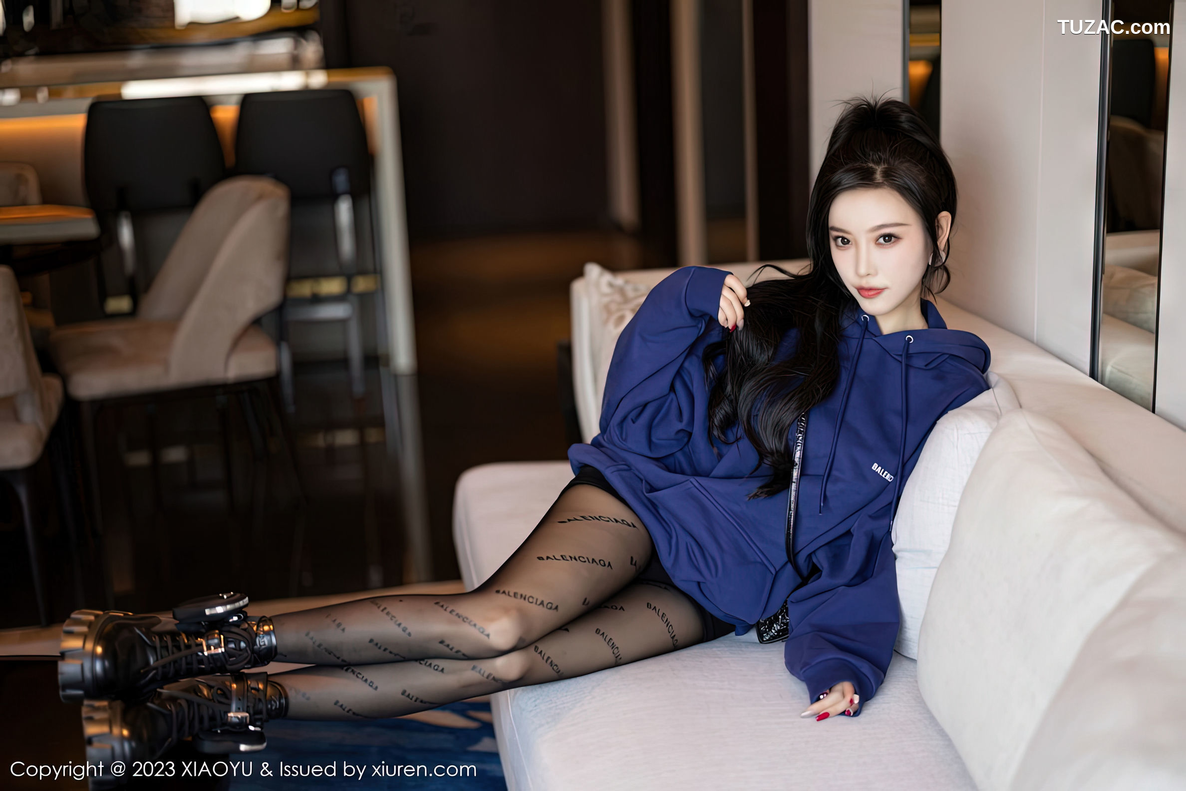 XiaoYu语画界-946-杨晨晨Yome-蓝外套蕾丝内衣超薄黑丝-2023.01.13