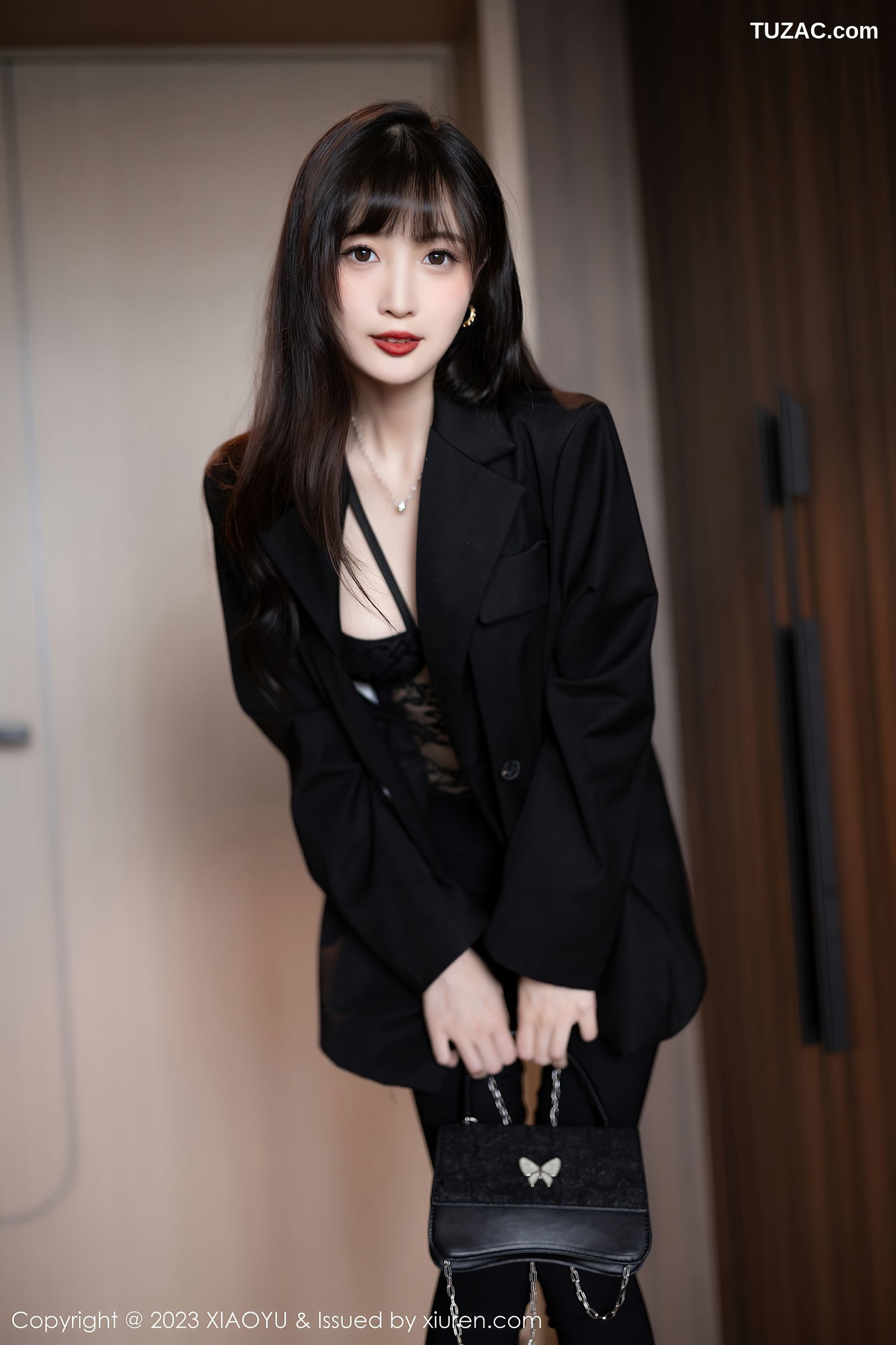 XiaoYu语画界-981-林星阑-黑色连体蕾丝内衣原色丝袜-2023.03.08