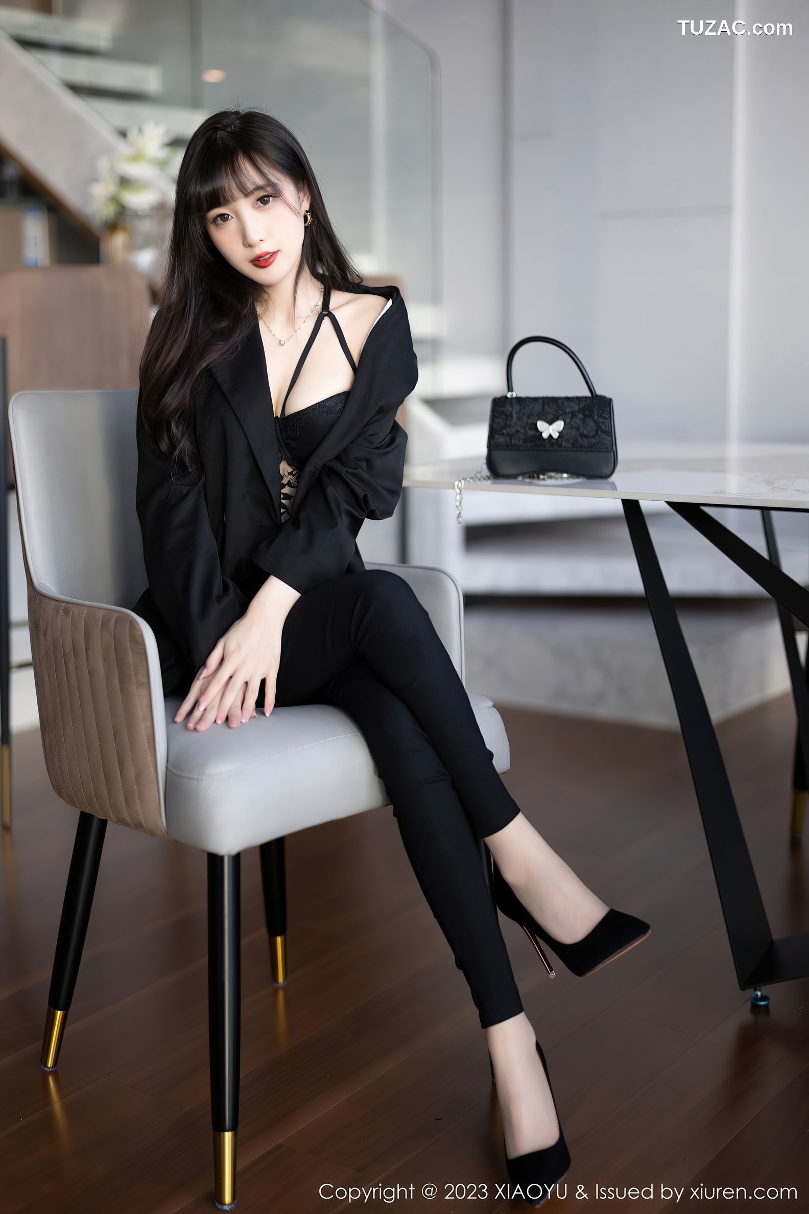 XiaoYu语画界-981-林星阑-黑色连体蕾丝内衣原色丝袜-2023.03.08