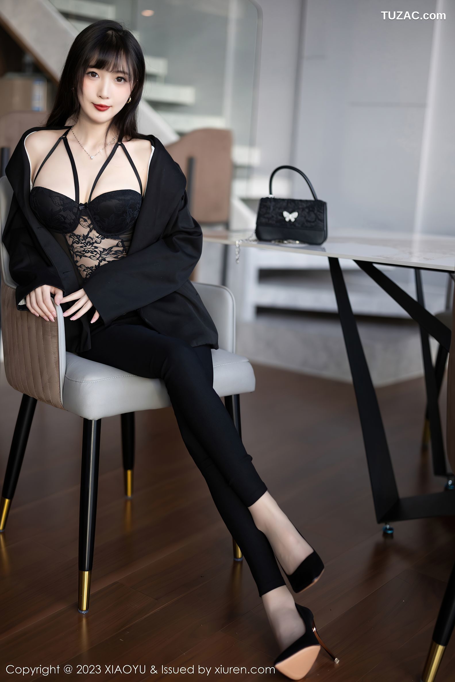 XiaoYu语画界-981-林星阑-黑色连体蕾丝内衣原色丝袜-2023.03.08