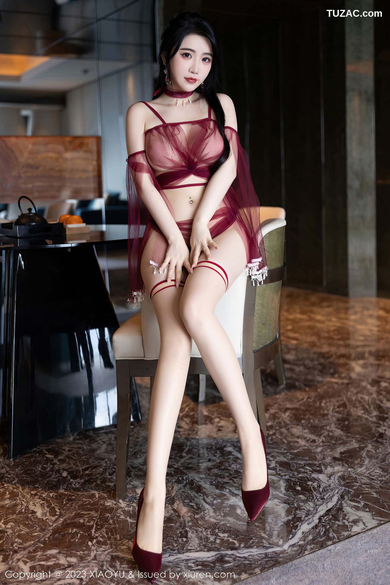 XiaoYu语画界-1010-樱桃酱-杭州旅拍-红色飘纱情趣内衣-2023.04.19