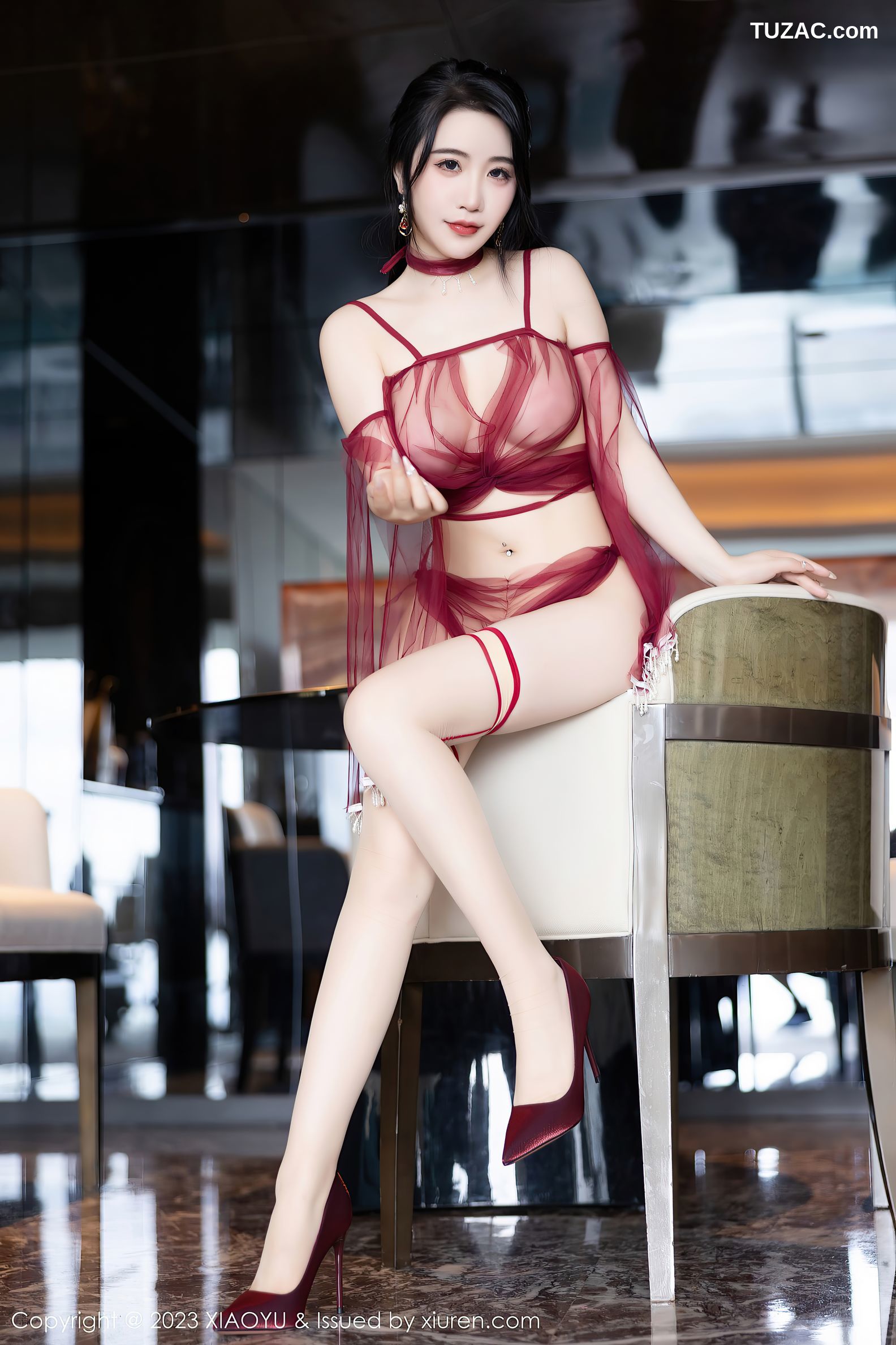 XiaoYu语画界-1010-樱桃酱-杭州旅拍-红色飘纱情趣内衣-2023.04.19