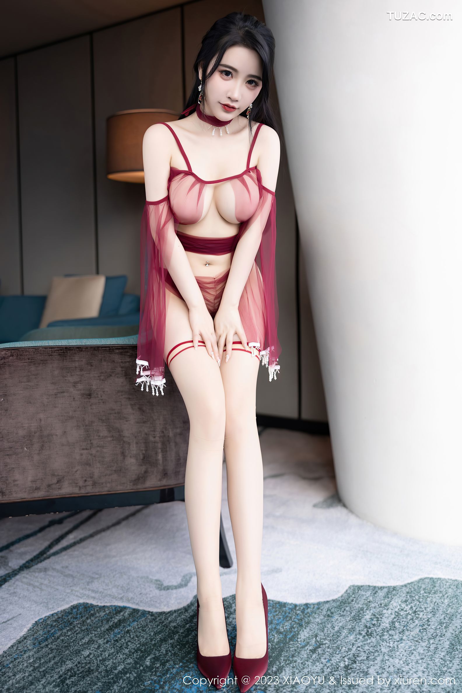 XiaoYu语画界-1010-樱桃酱-杭州旅拍-红色飘纱情趣内衣-2023.04.19