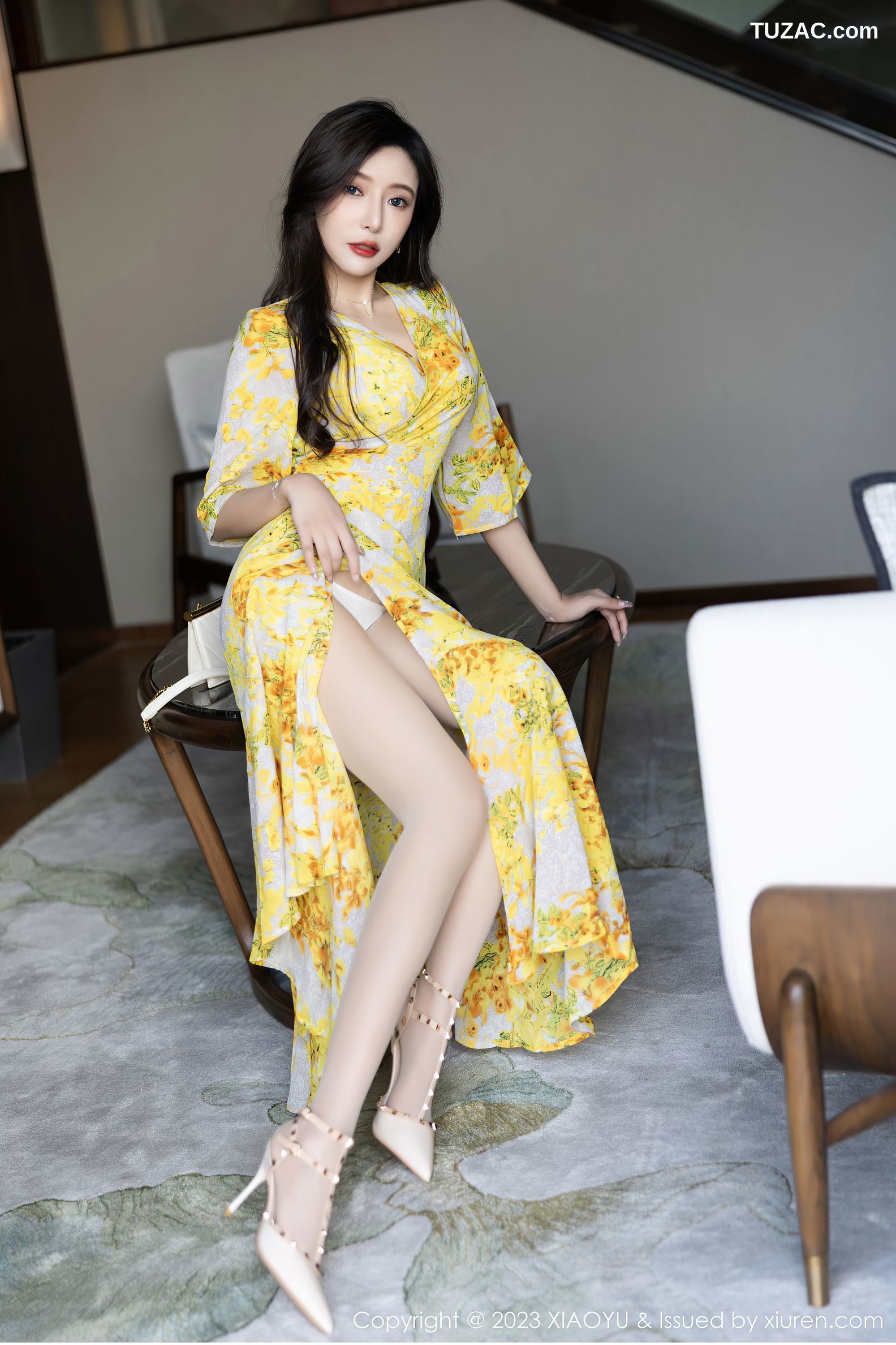 XiaoYu语画界-1043-王馨瑶yanni-贵州旅拍-黄色花长裙白色蕾丝内衣-2023.06.05