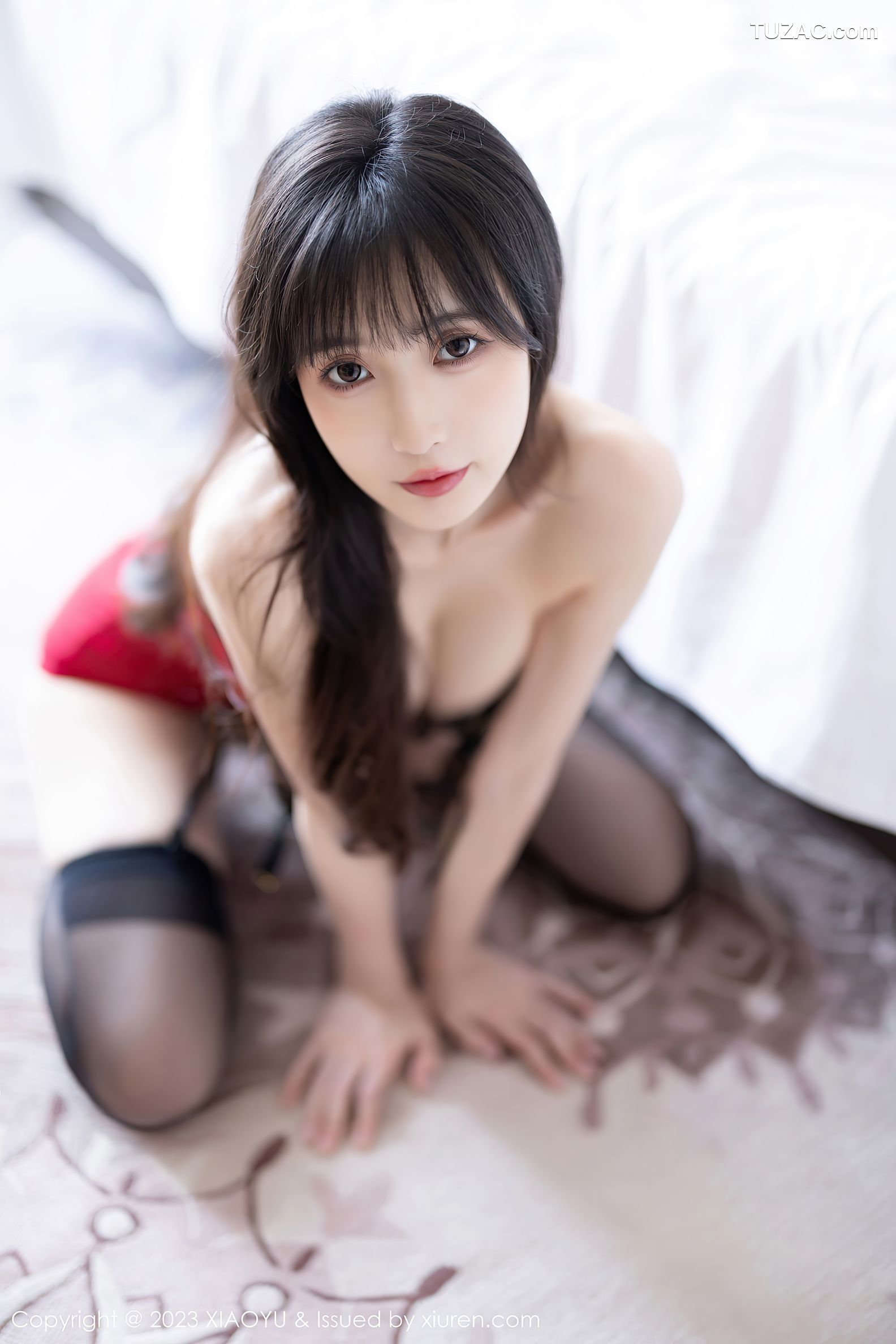 XiaoYu语画界-1068-林星阑-蓝裙黑红情趣内衣黑丝-2023.07.12