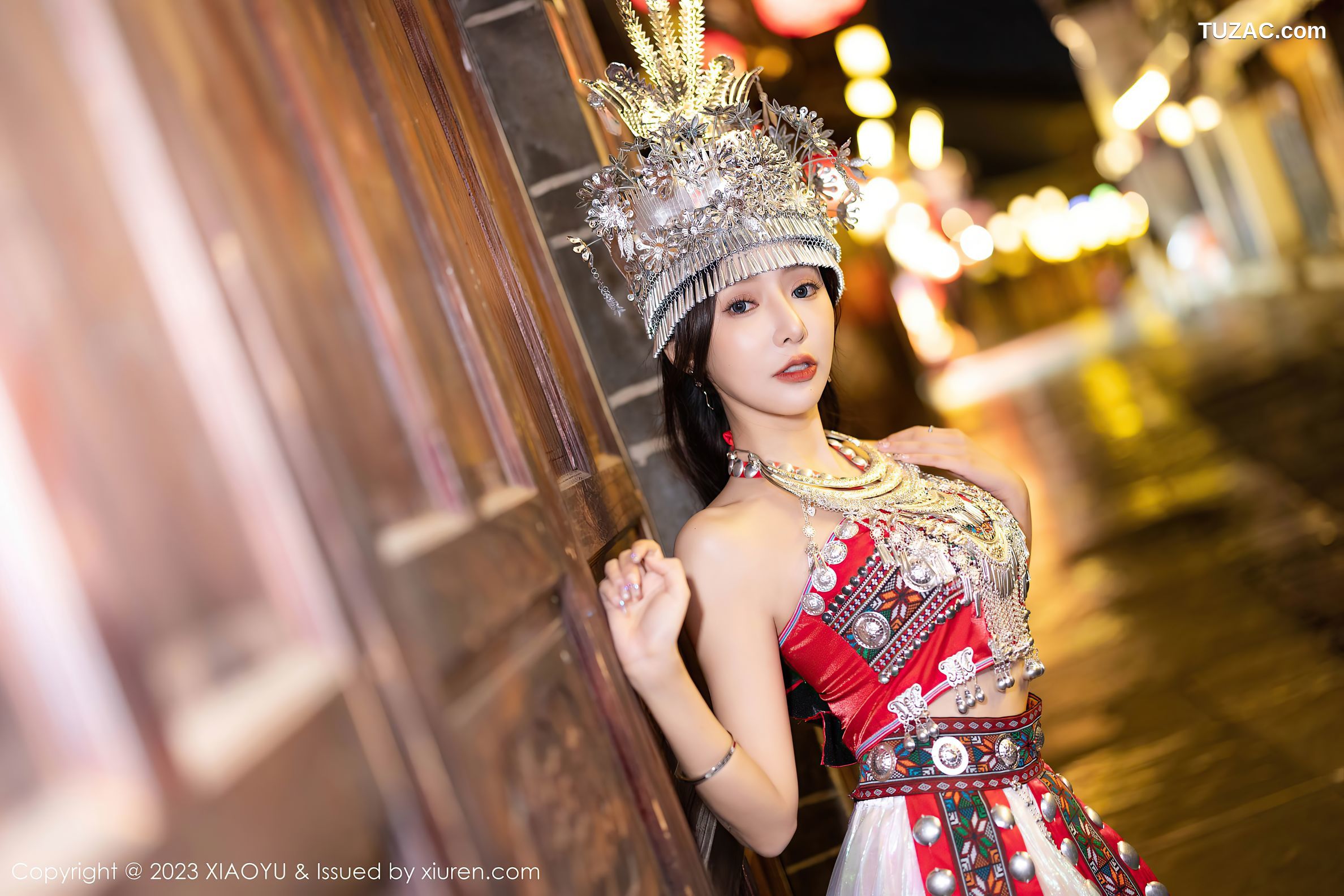 XiaoYu语画界-1091-王馨瑶yanni-苗族服装-黑透视衫短裙黑丝-2023.08.14