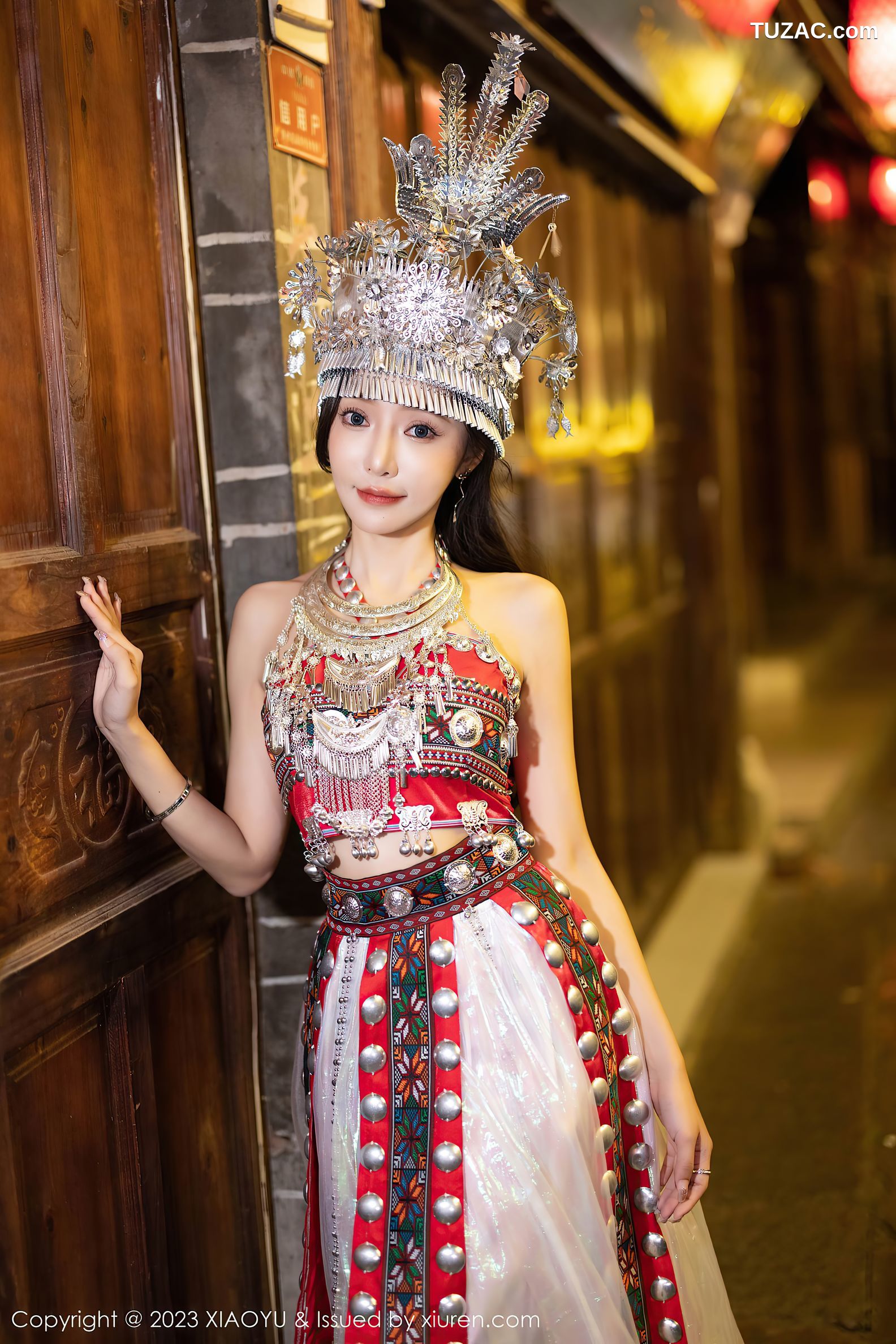XiaoYu语画界-1091-王馨瑶yanni-苗族服装-黑透视衫短裙黑丝-2023.08.14