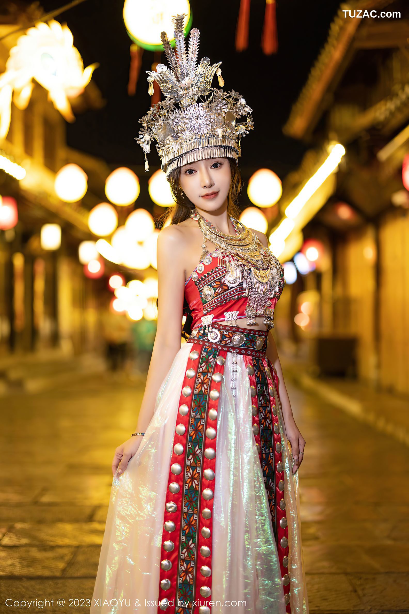 XiaoYu语画界-1091-王馨瑶yanni-苗族服装-黑透视衫短裙黑丝-2023.08.14