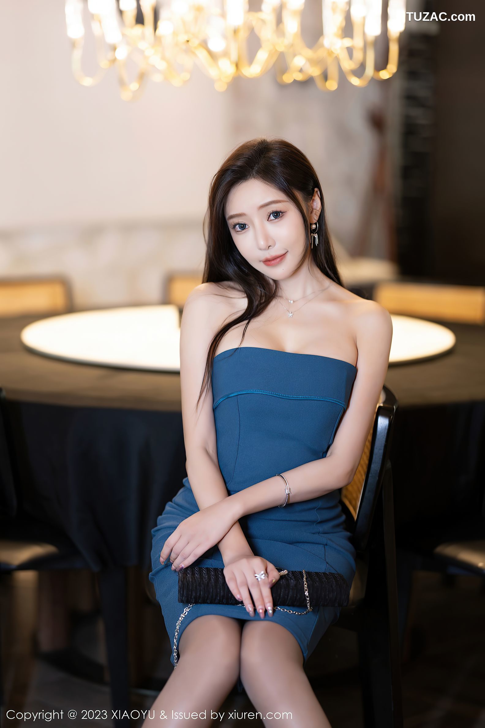 XiaoYu语画界-1116-王馨瑶yanni-灰蓝露肩连衣短裙白纱透视内衣-2023.09.21