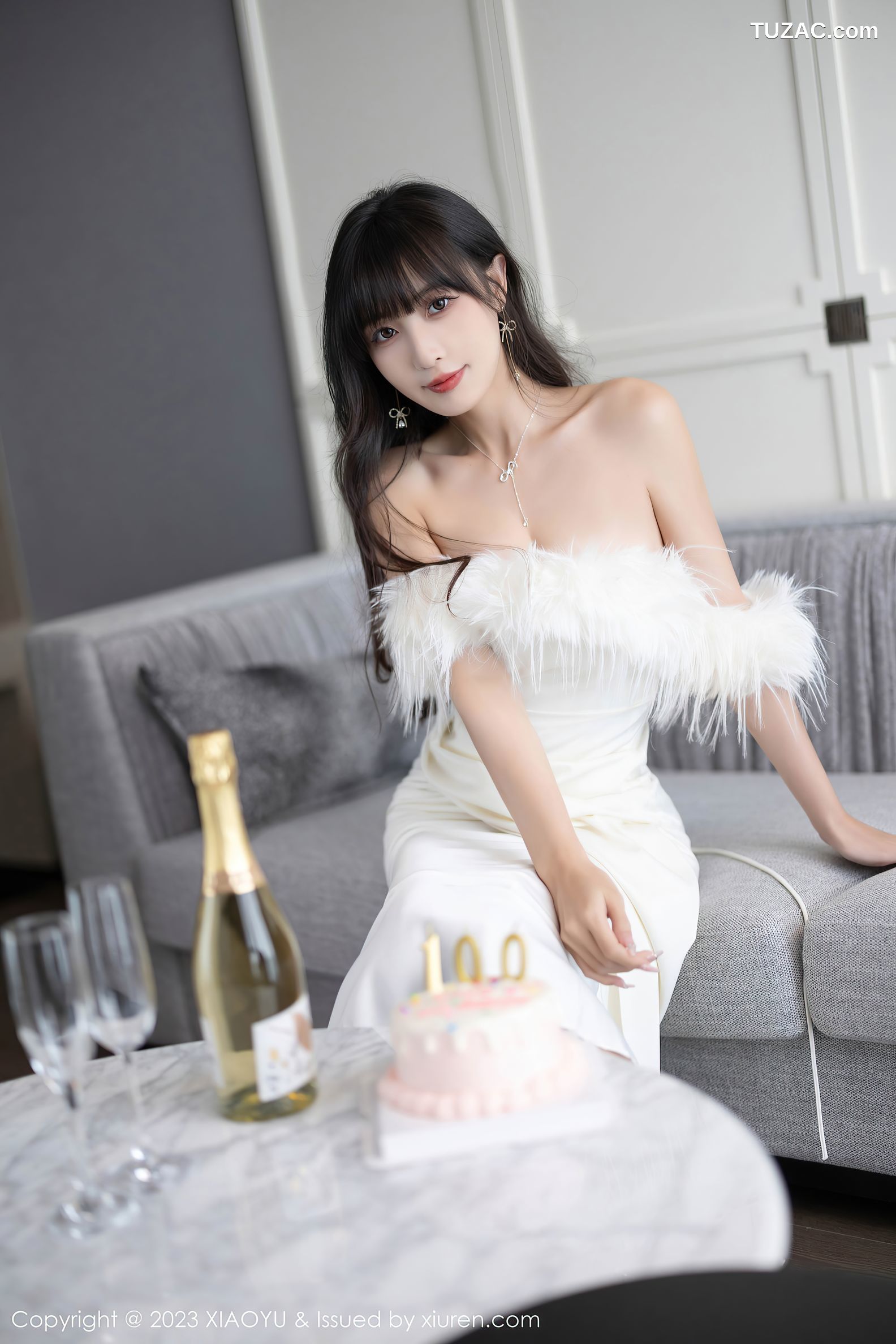 XiaoYu语画界-1120-林星阑-白色低胸礼服长裙-白色蕾丝情趣内衣-2023.09.27