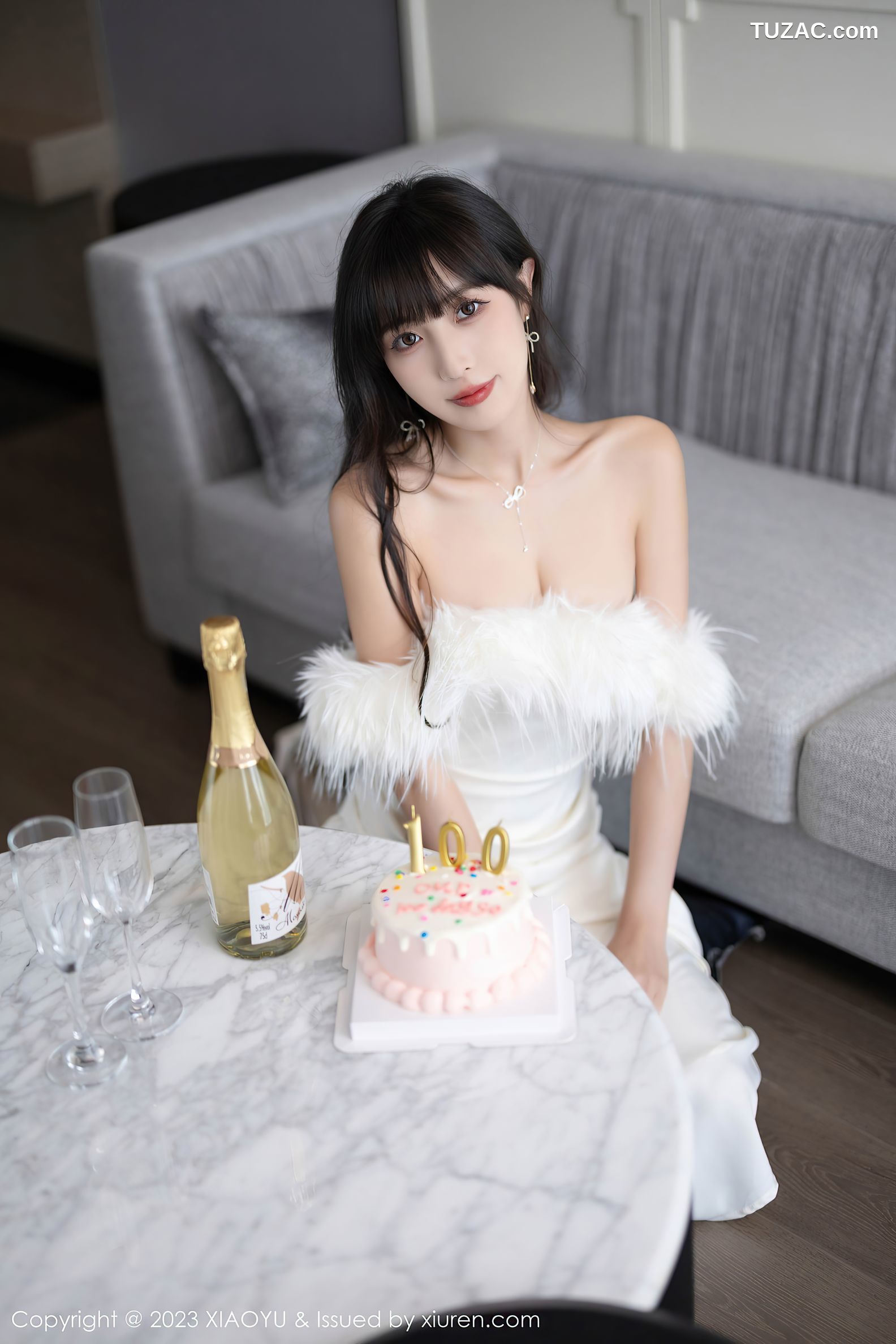 XiaoYu语画界-1120-林星阑-白色低胸礼服长裙-白色蕾丝情趣内衣-2023.09.27