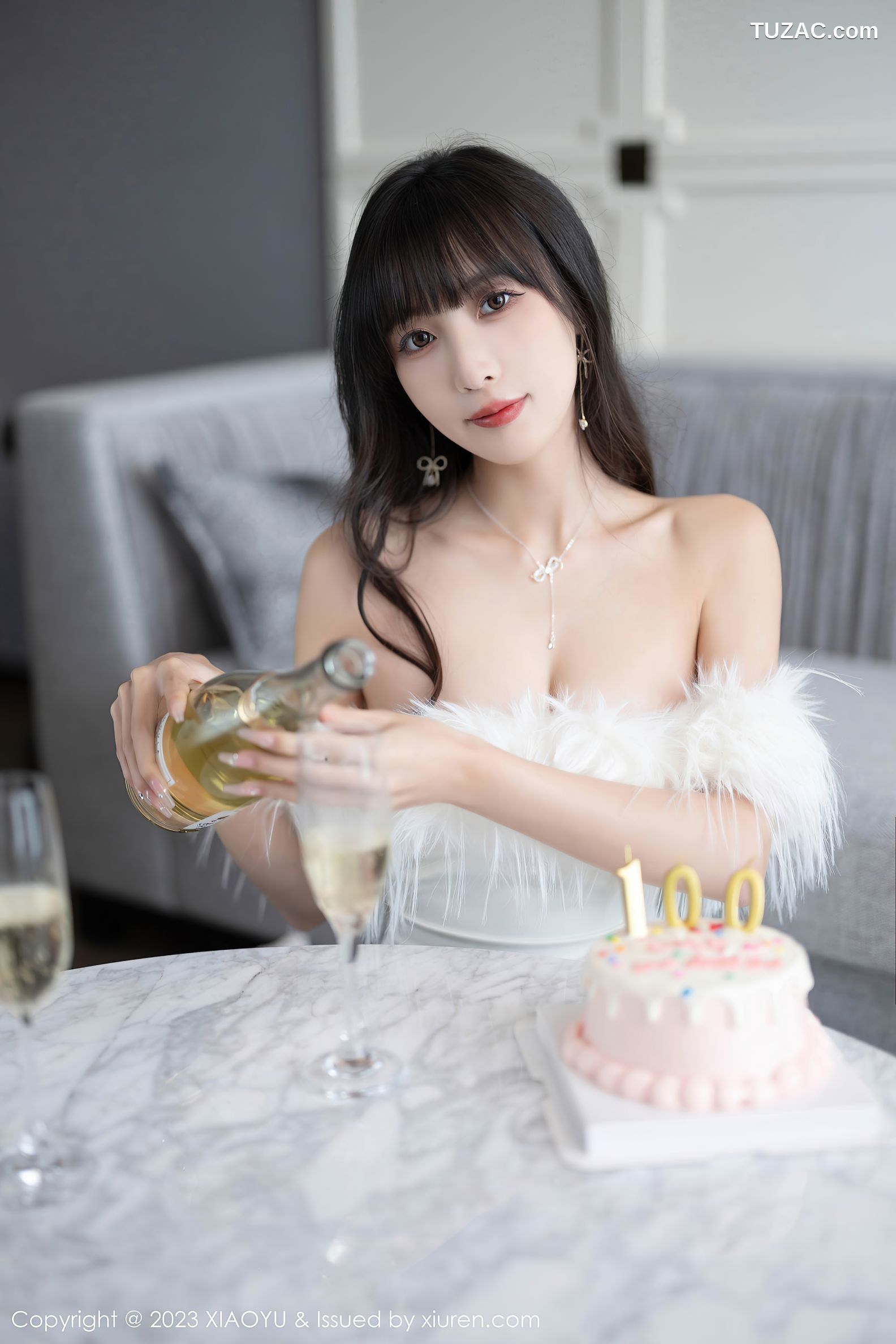 XiaoYu语画界-1120-林星阑-白色低胸礼服长裙-白色蕾丝情趣内衣-2023.09.27