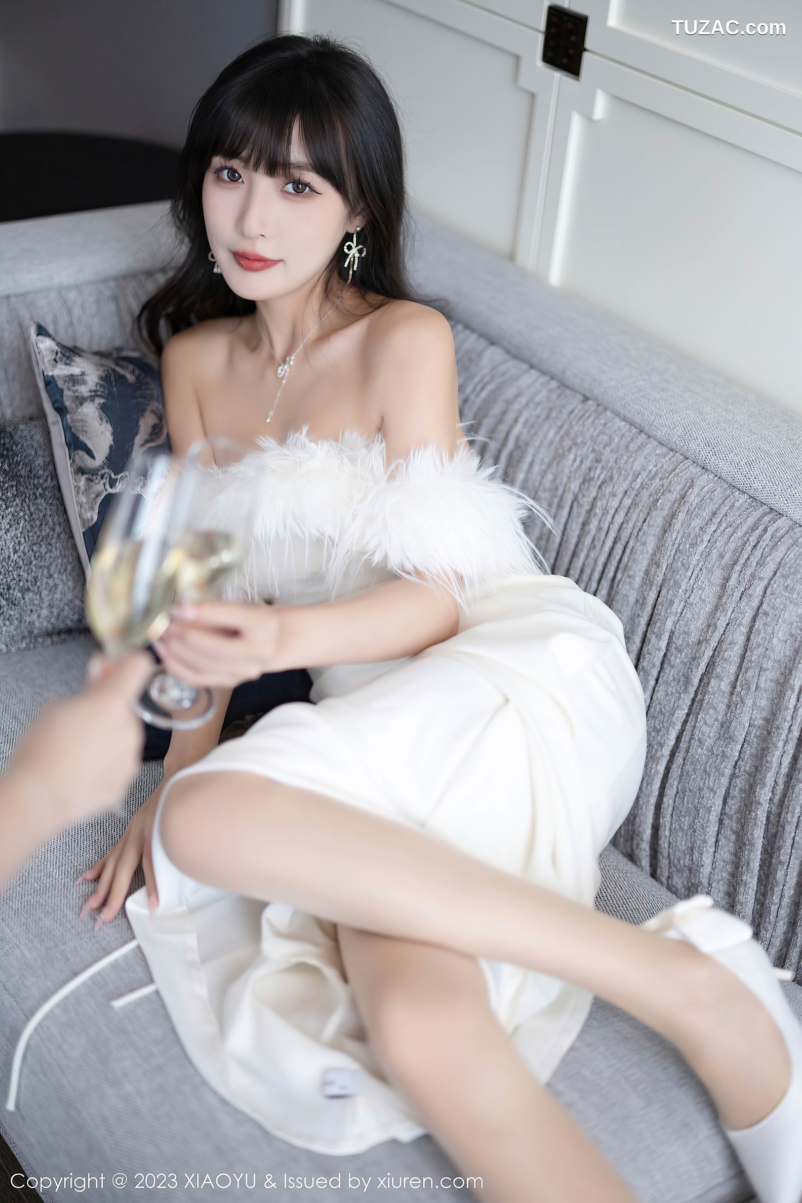 XiaoYu语画界-1120-林星阑-白色低胸礼服长裙-白色蕾丝情趣内衣-2023.09.27