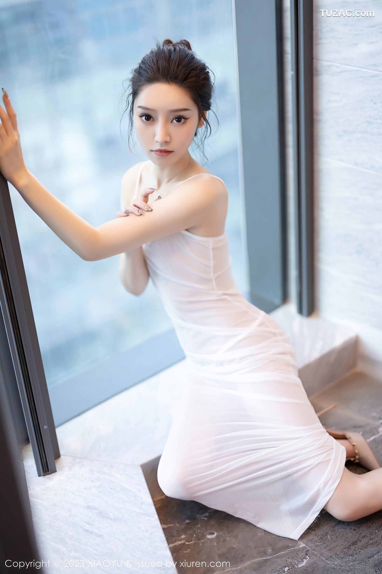 XiaoYu语画界-1152-苏曼兮-白色薄纱轻透吊带长裙-2023.11.27