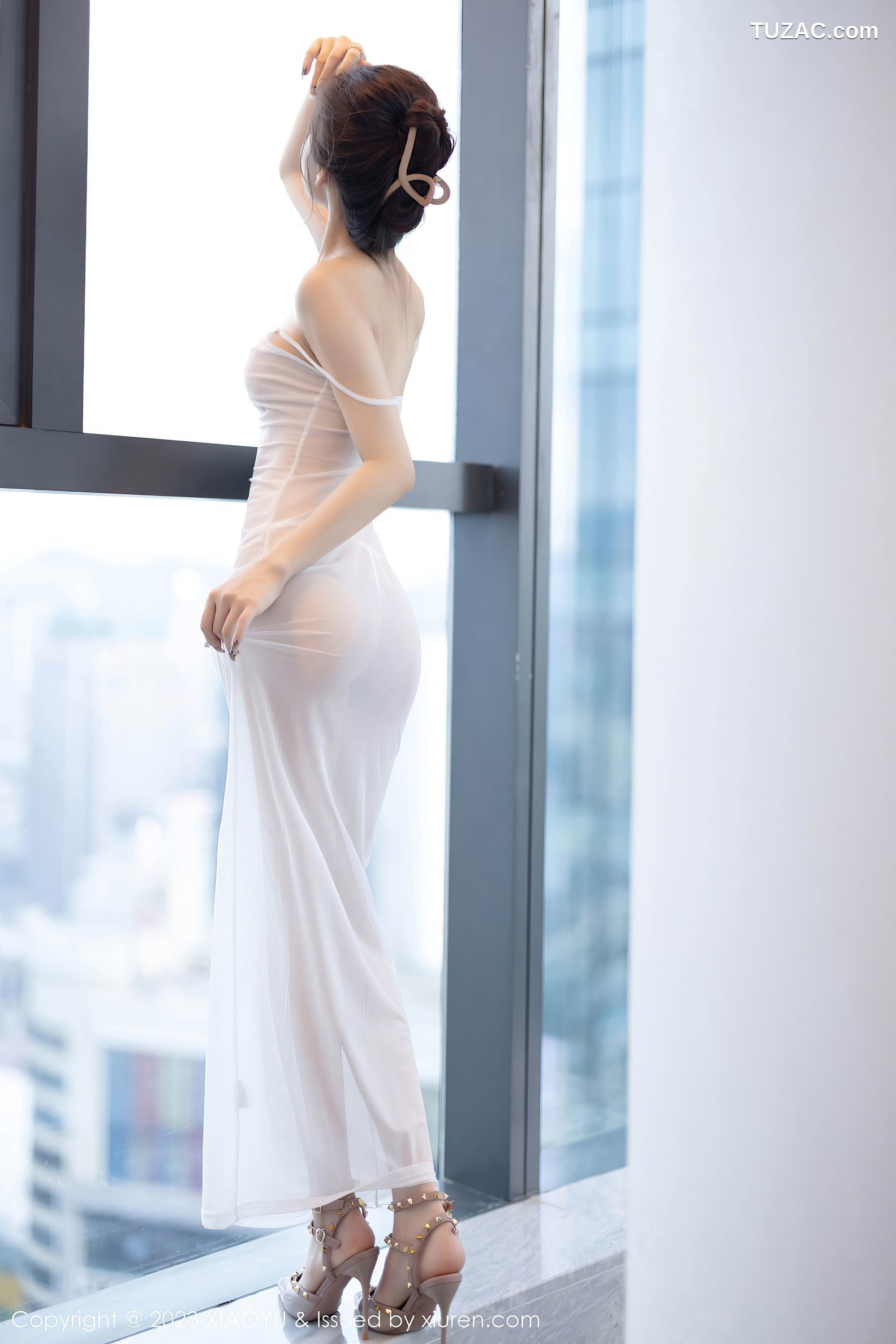 XiaoYu语画界-1152-苏曼兮-白色薄纱轻透吊带长裙-2023.11.27