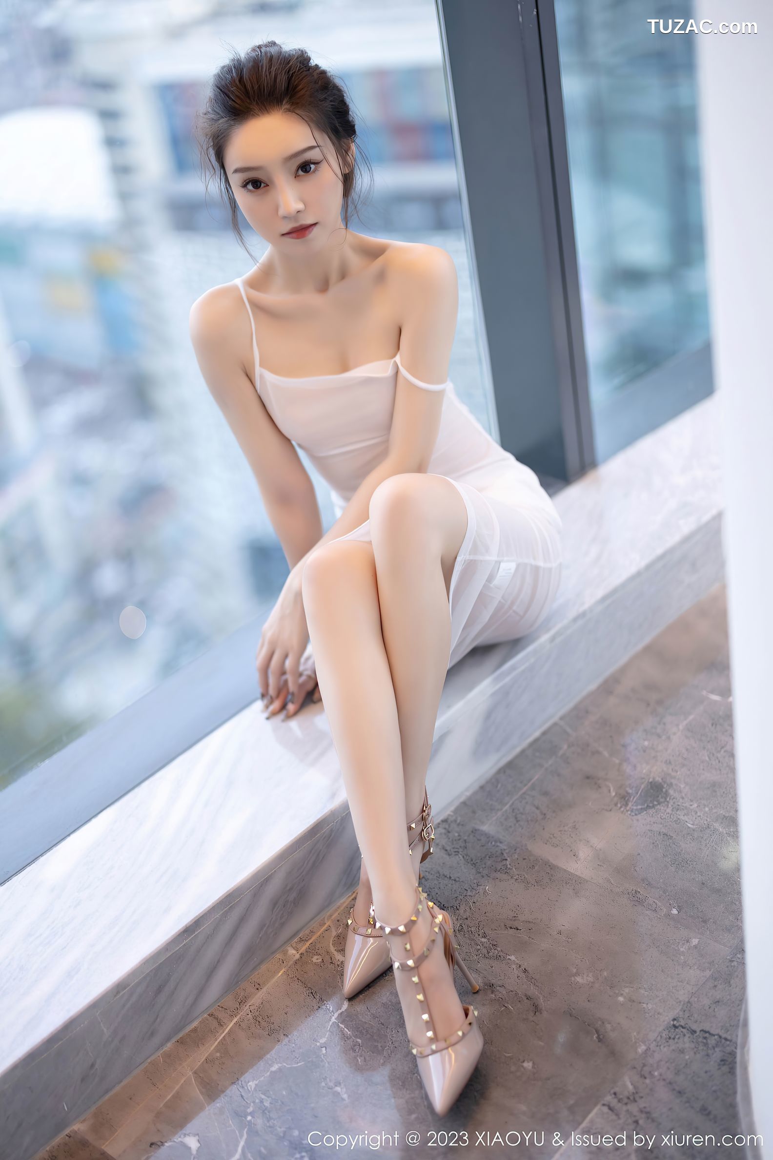 XiaoYu语画界-1152-苏曼兮-白色薄纱轻透吊带长裙-2023.11.27