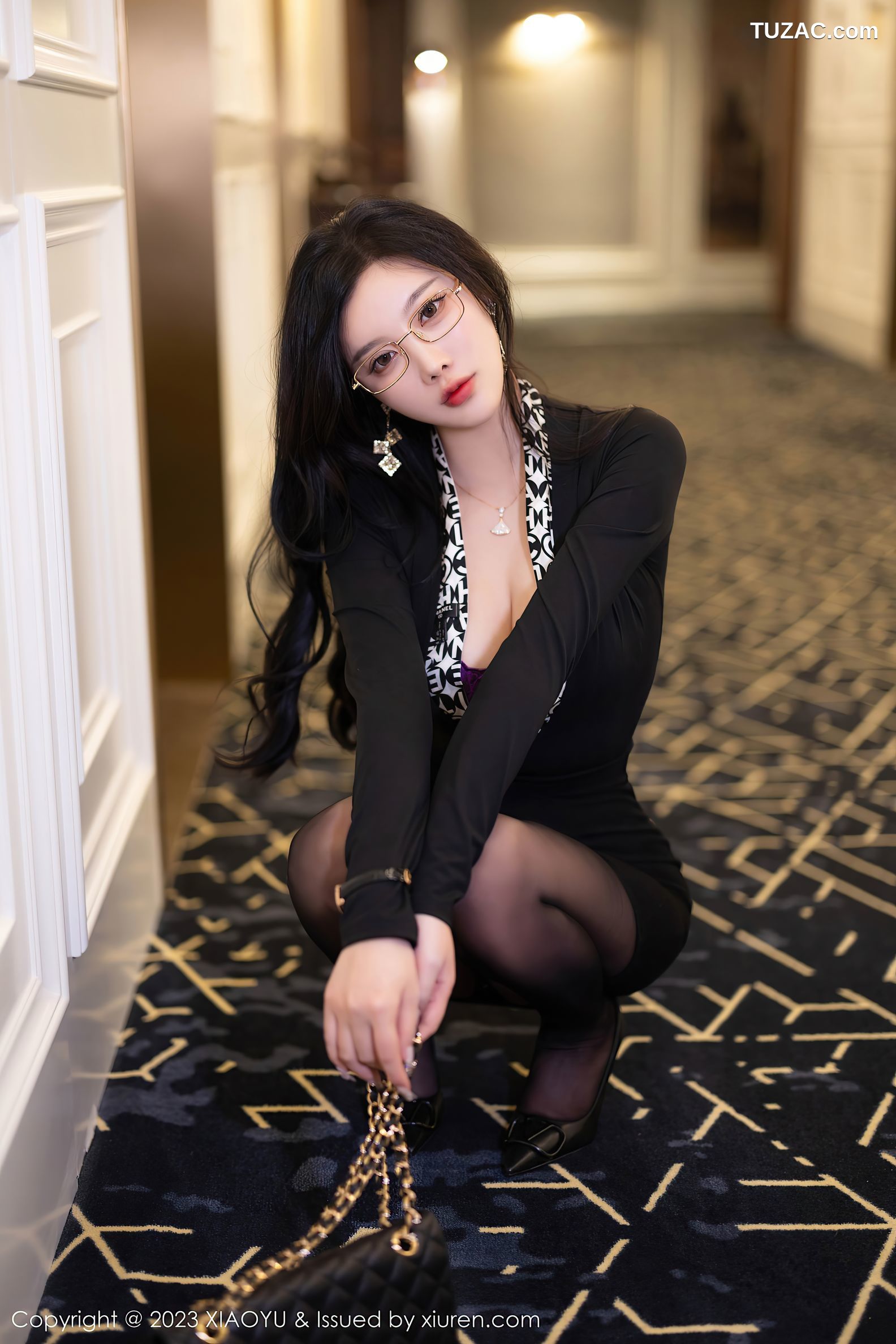 XiaoYu语画界-1160-杨晨晨Yome-黑色OL短裙装紫色蕾丝内衣-2023.12.08