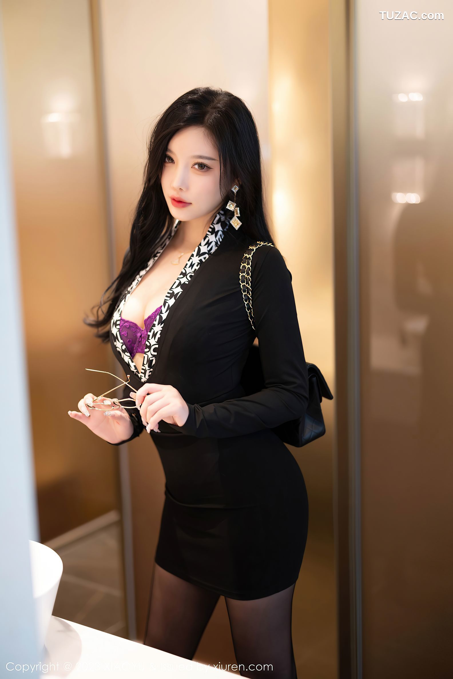 XiaoYu语画界-1160-杨晨晨Yome-黑色OL短裙装紫色蕾丝内衣-2023.12.08