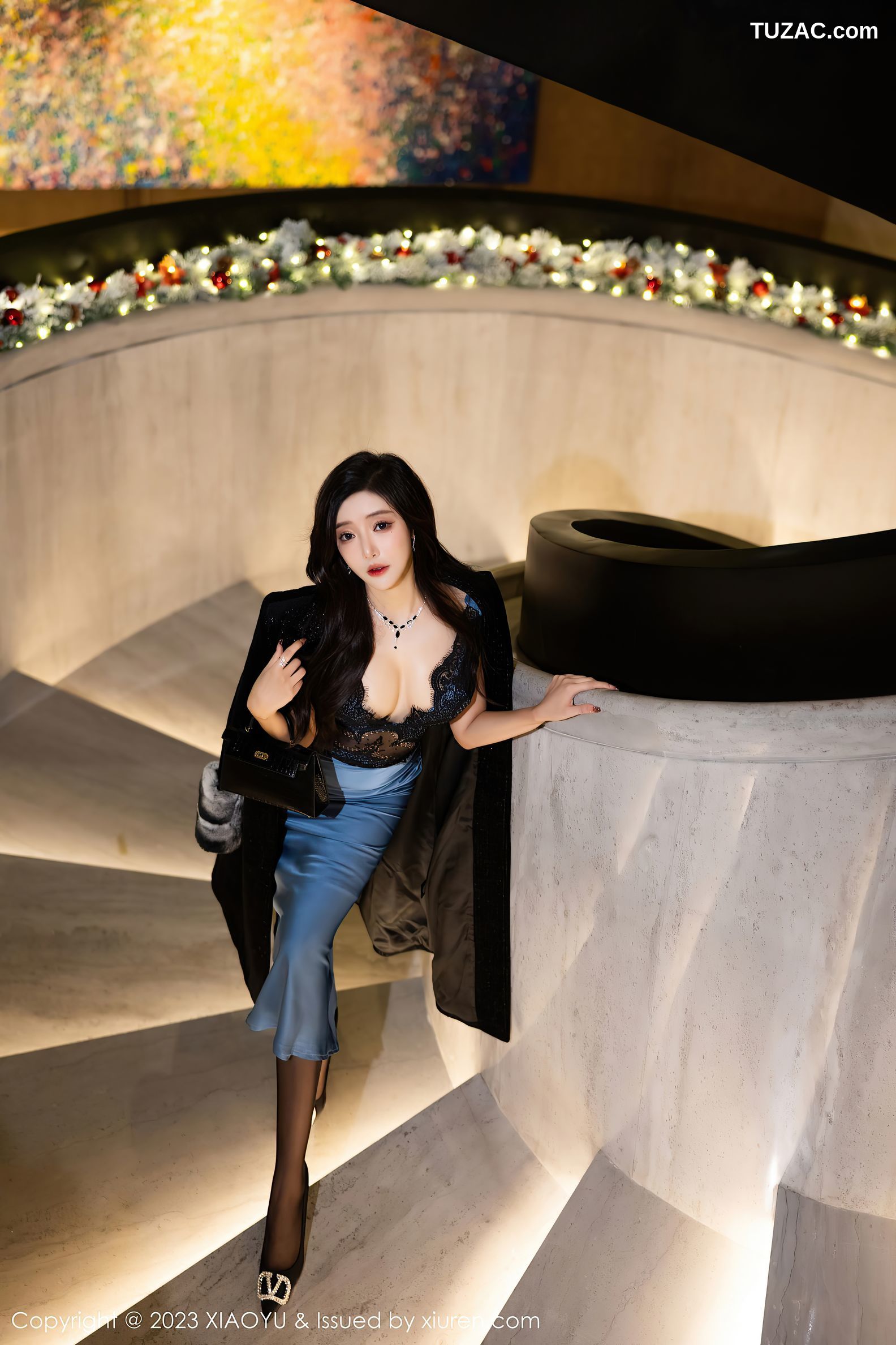 XiaoYu语画界-1163-王馨瑶yanni-蓝黑色连衣礼裙肉色内衣-2023.12.13