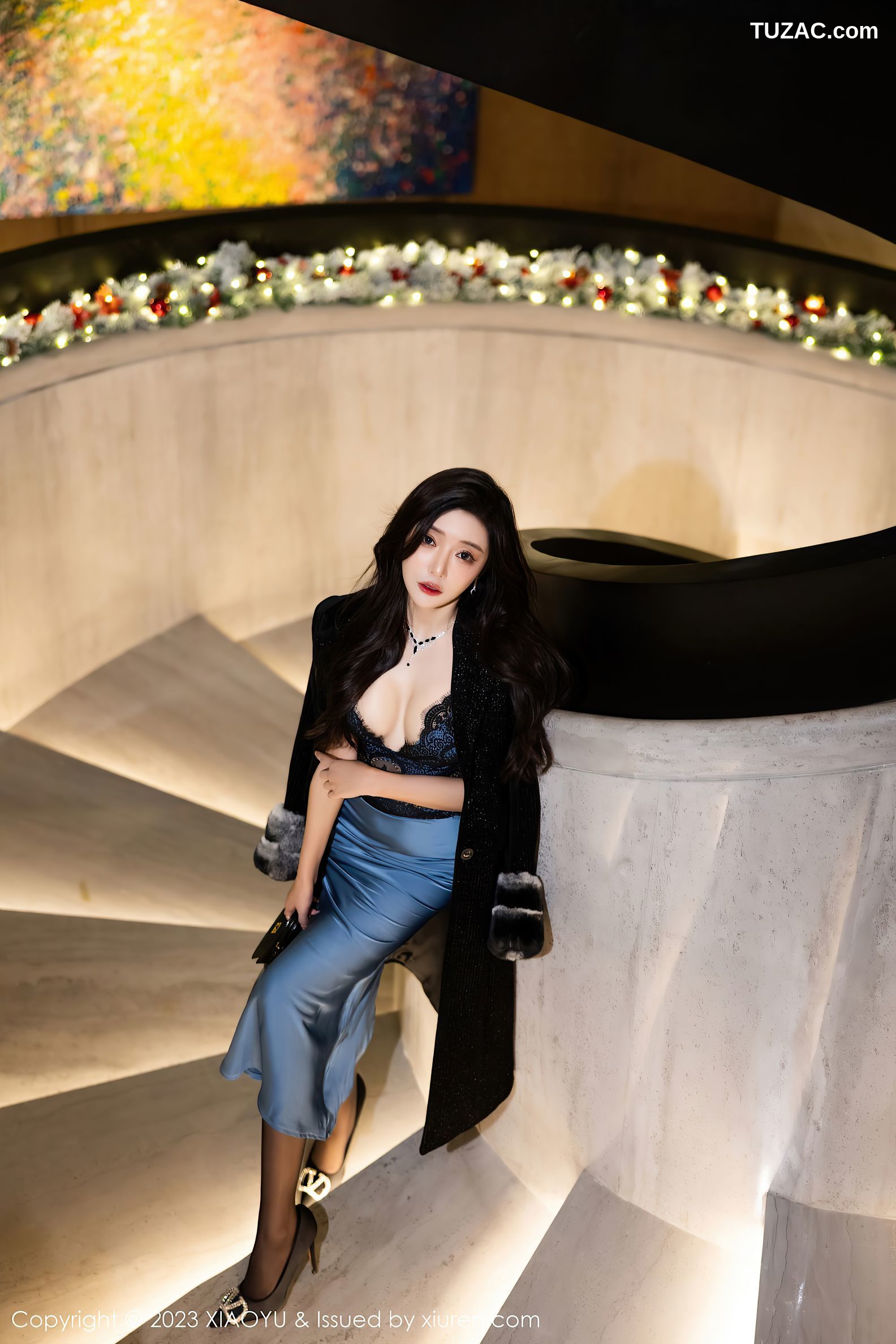 XiaoYu语画界-1163-王馨瑶yanni-蓝黑色连衣礼裙肉色内衣-2023.12.13