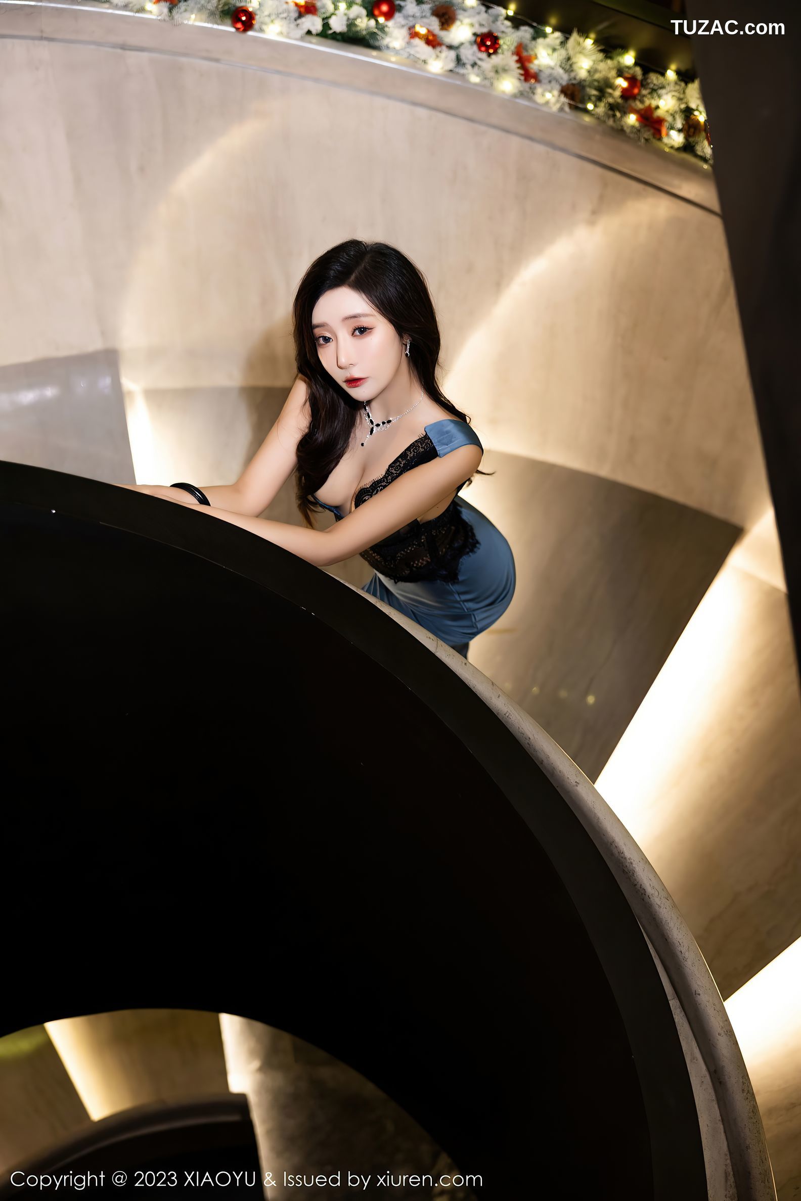 XiaoYu语画界-1163-王馨瑶yanni-蓝黑色连衣礼裙肉色内衣-2023.12.13