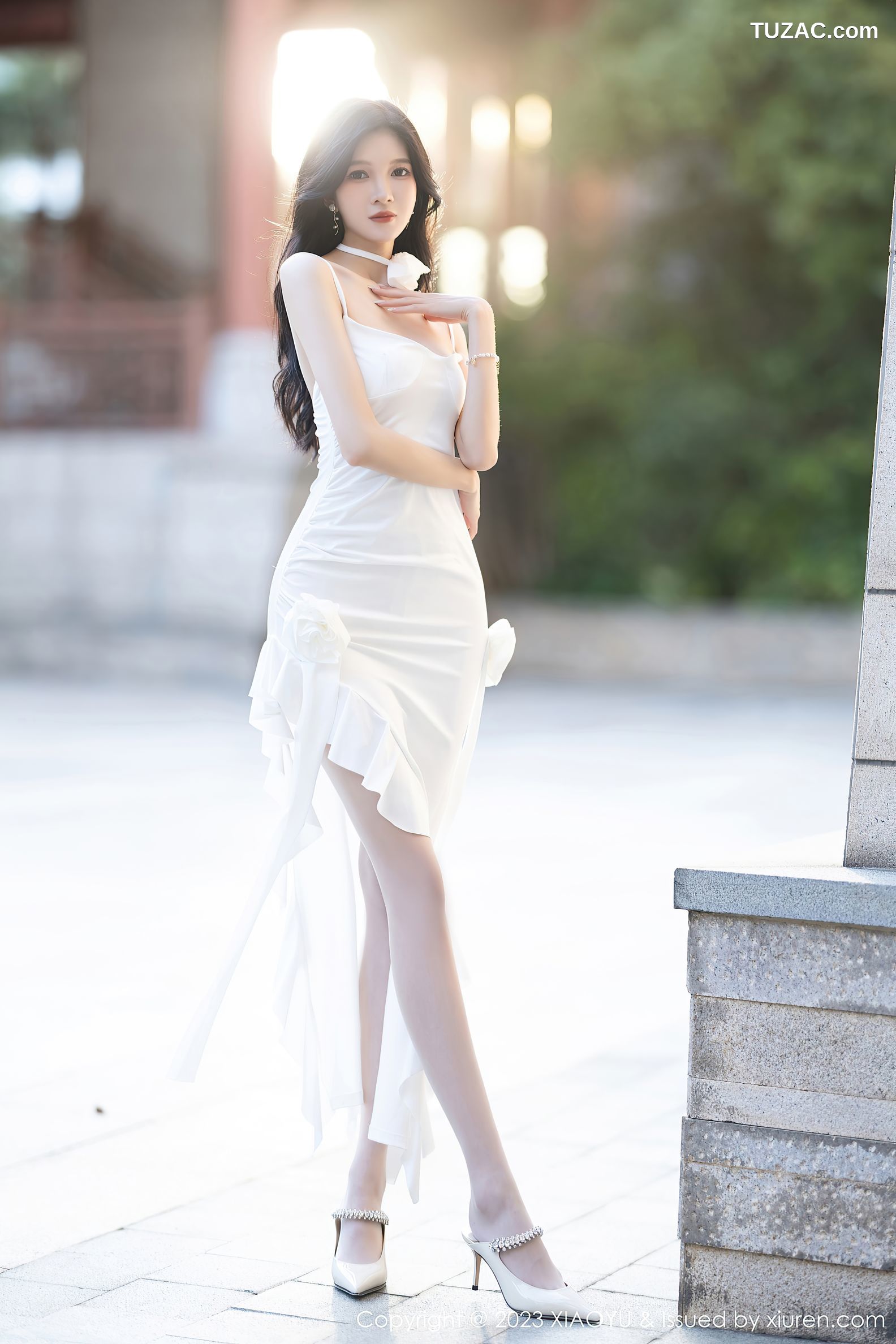 XiaoYu语画界-1171-程程程-白色吊带连衣短裙黑纱透视情趣内衣黑丝-2023.12.25