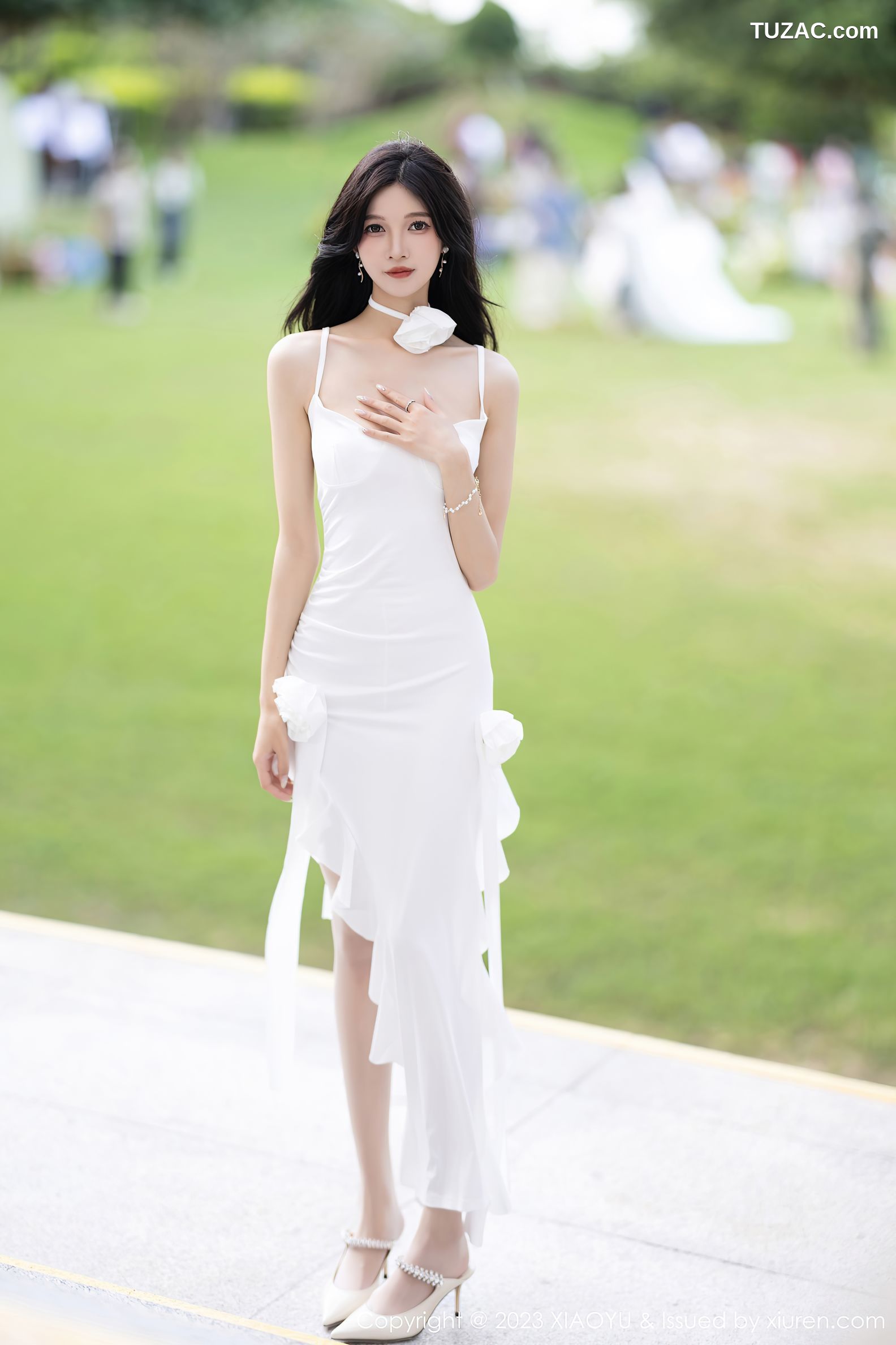 XiaoYu语画界-1171-程程程-白色吊带连衣短裙黑纱透视情趣内衣黑丝-2023.12.25