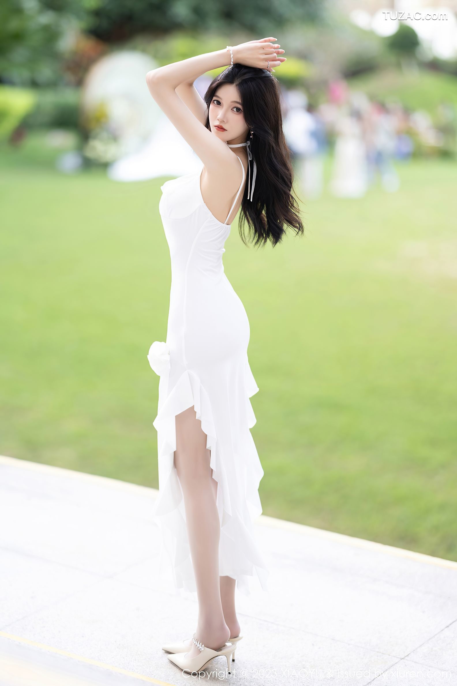 XiaoYu语画界-1171-程程程-白色吊带连衣短裙黑纱透视情趣内衣黑丝-2023.12.25
