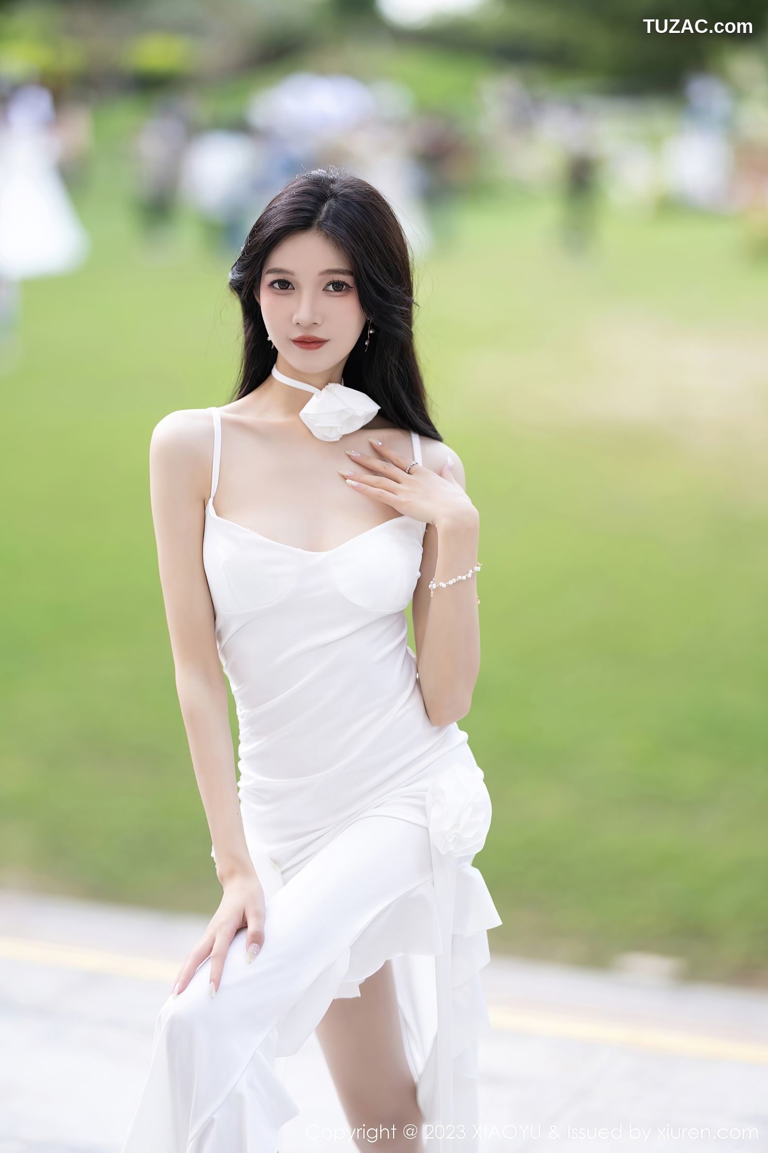 XiaoYu语画界-1171-程程程-白色吊带连衣短裙黑纱透视情趣内衣黑丝-2023.12.25