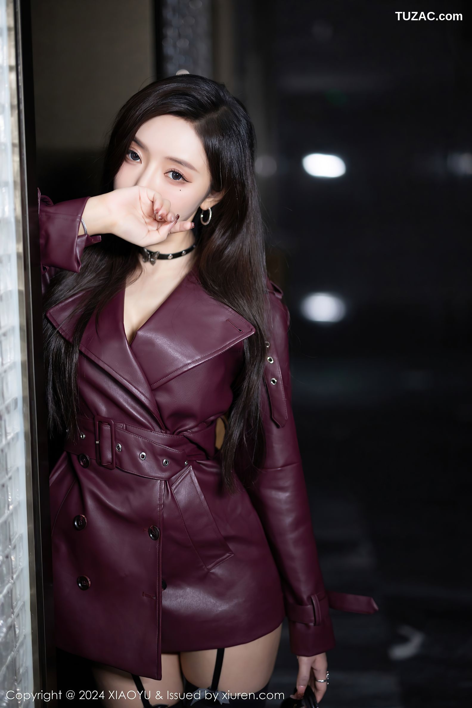 XiaoYu语画界-1177-王馨瑶yanni-暗红皮夹克黑色蕾丝内衣黑丝-2024.01.03