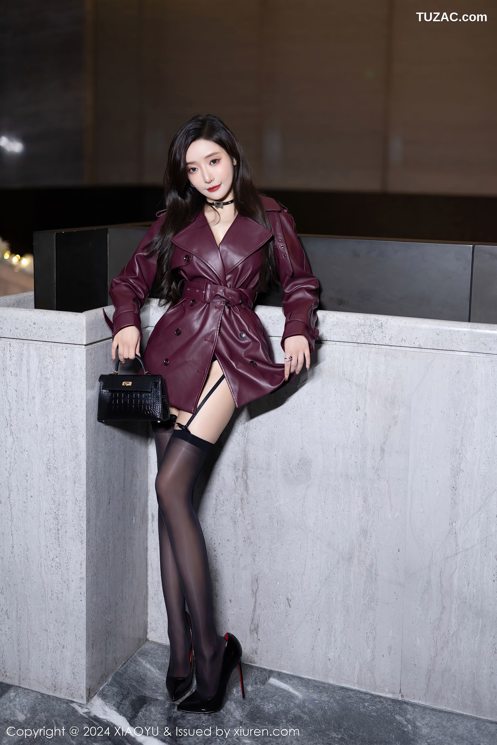 XiaoYu语画界-1177-王馨瑶yanni-暗红皮夹克黑色蕾丝内衣黑丝-2024.01.03