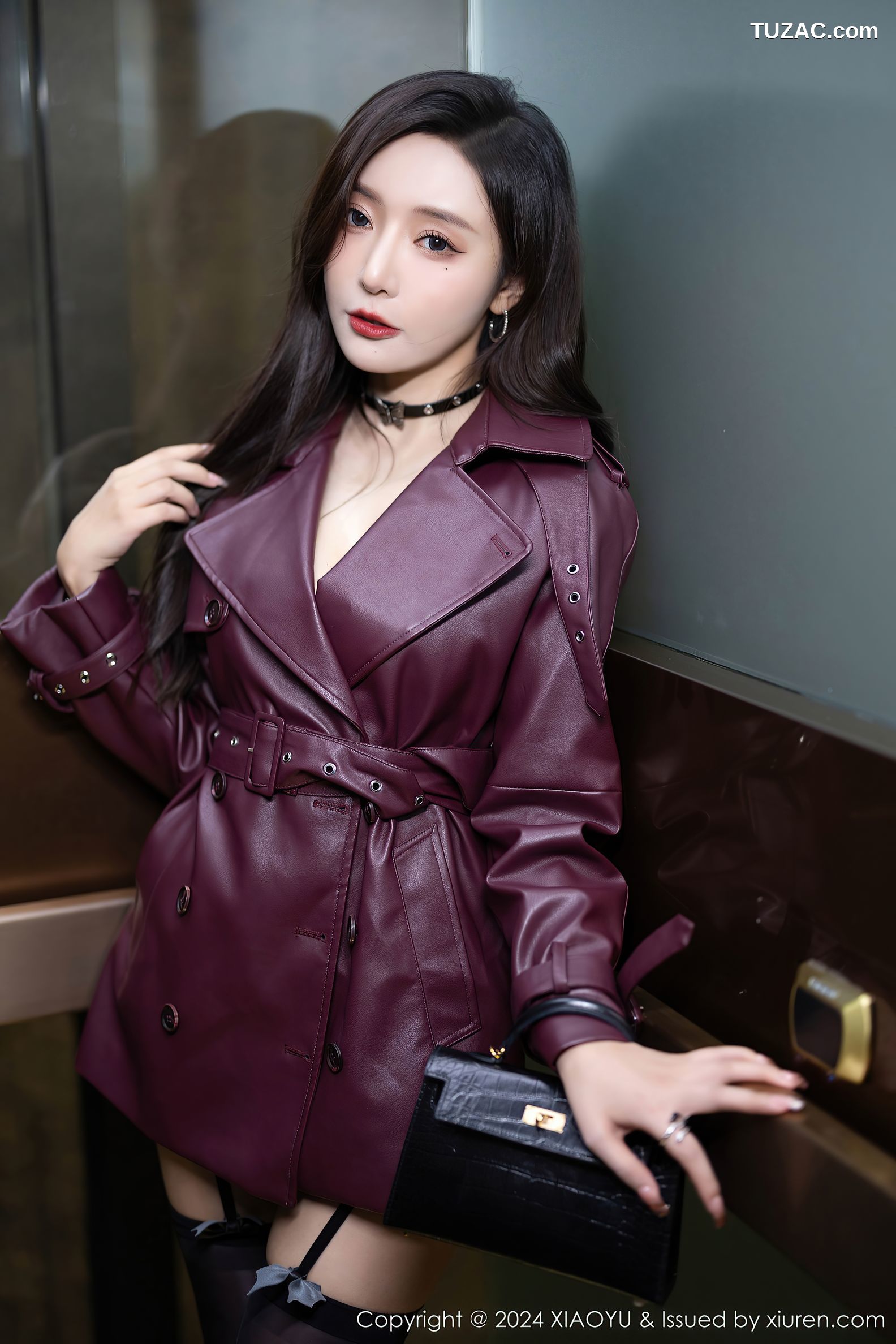 XiaoYu语画界-1177-王馨瑶yanni-暗红皮夹克黑色蕾丝内衣黑丝-2024.01.03
