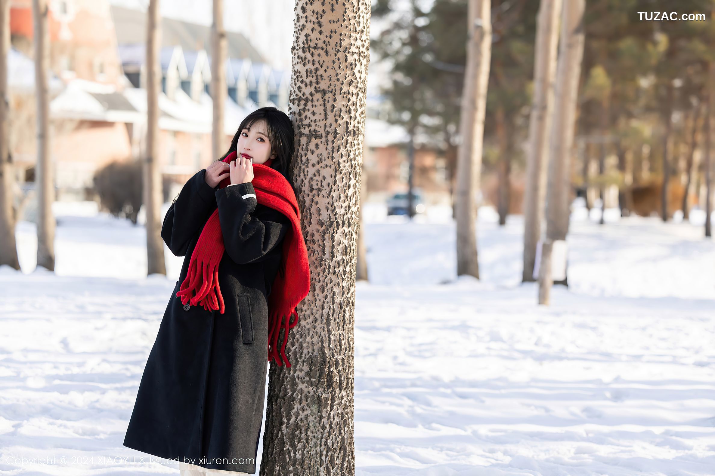 XiaoYu语画界-1215-林星阑-黑大衣红围巾雪地-室内黑纱透视内衣黑丝-2024.03.07