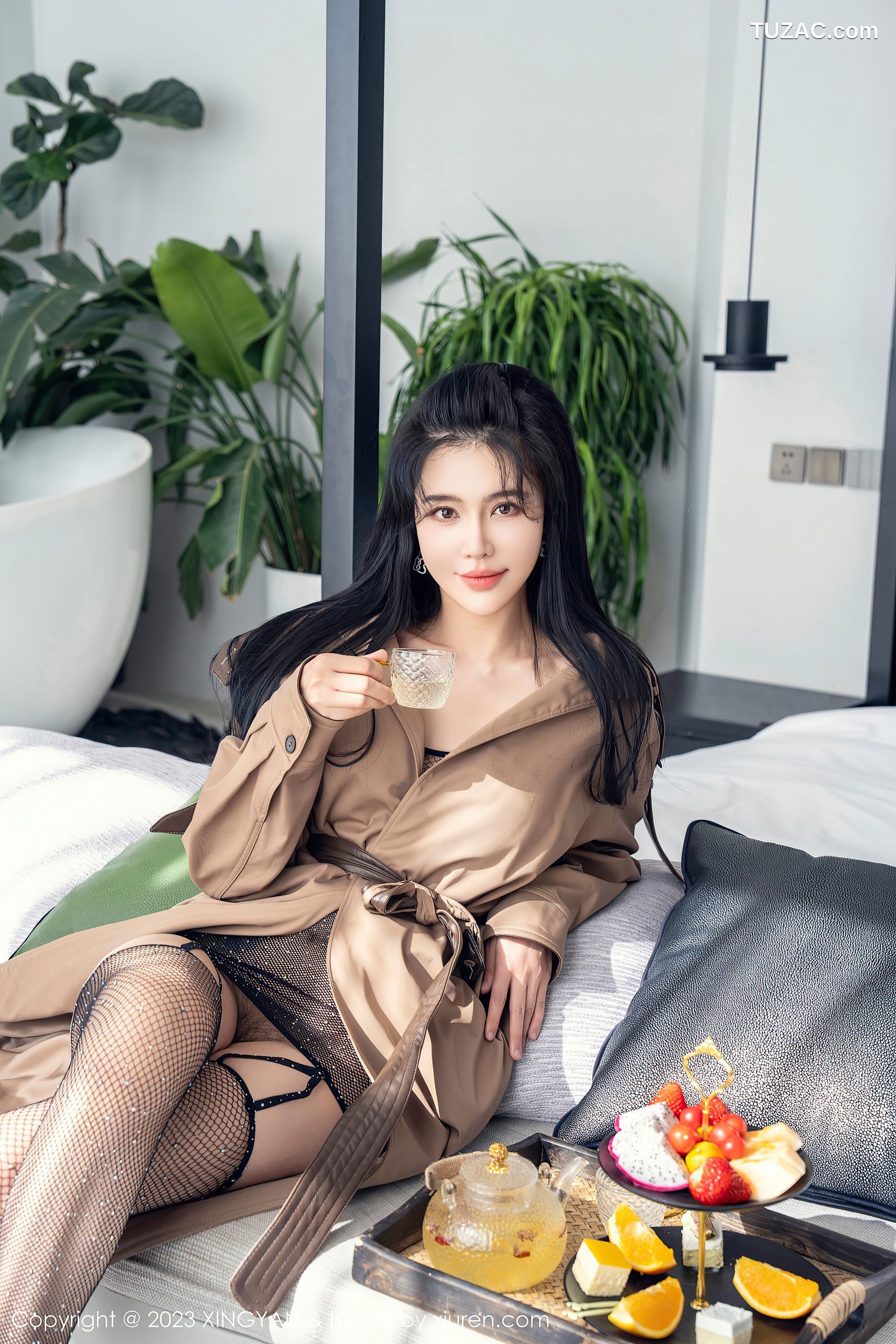 XingYan星颜社-192-刘钰儿-李丽莎-双姝风衣下黑丝透视内衣-2023.04.21