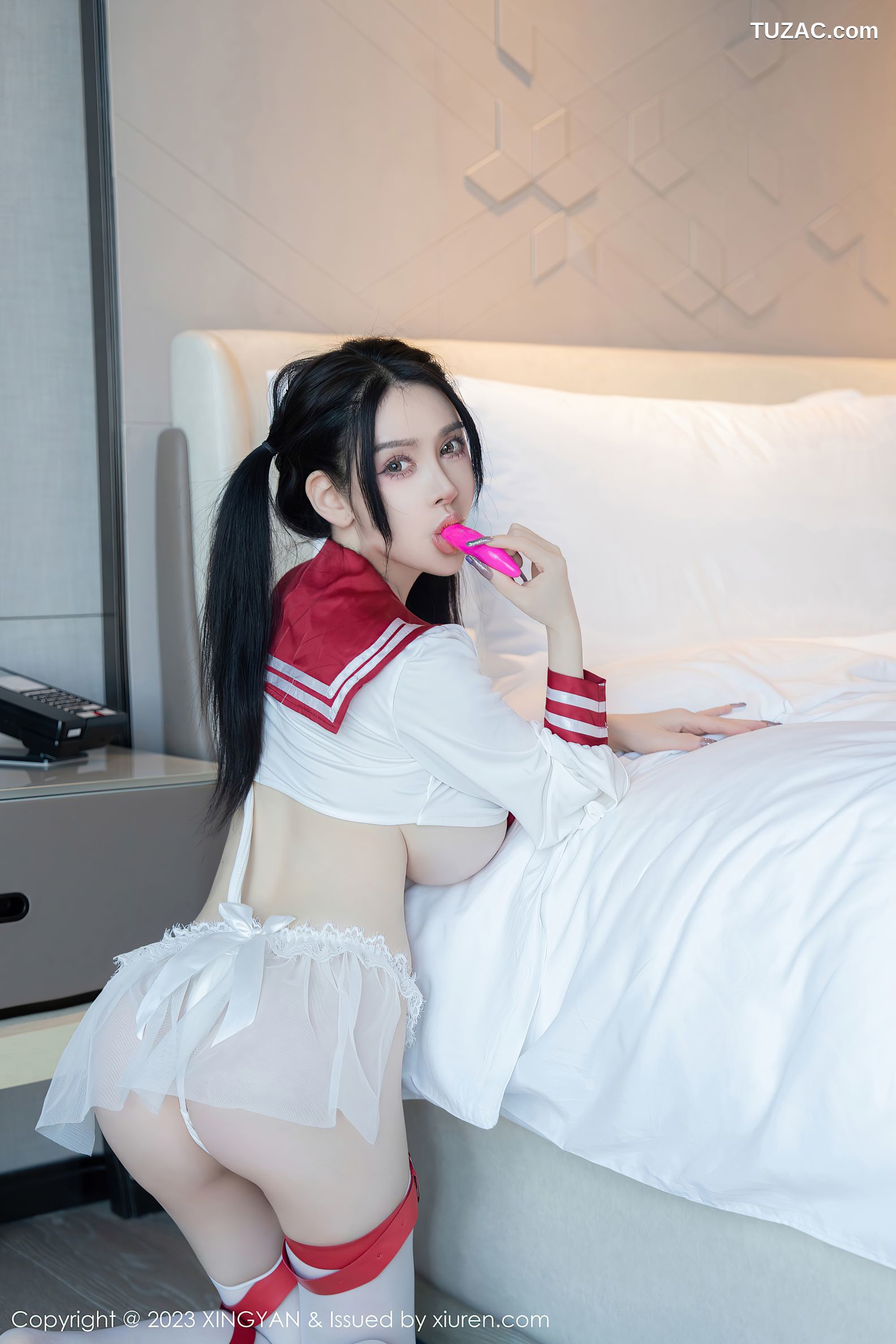 XingYan星颜社-195-潘娇娇-双马尾白色红带内衣学生装-2023.05.19