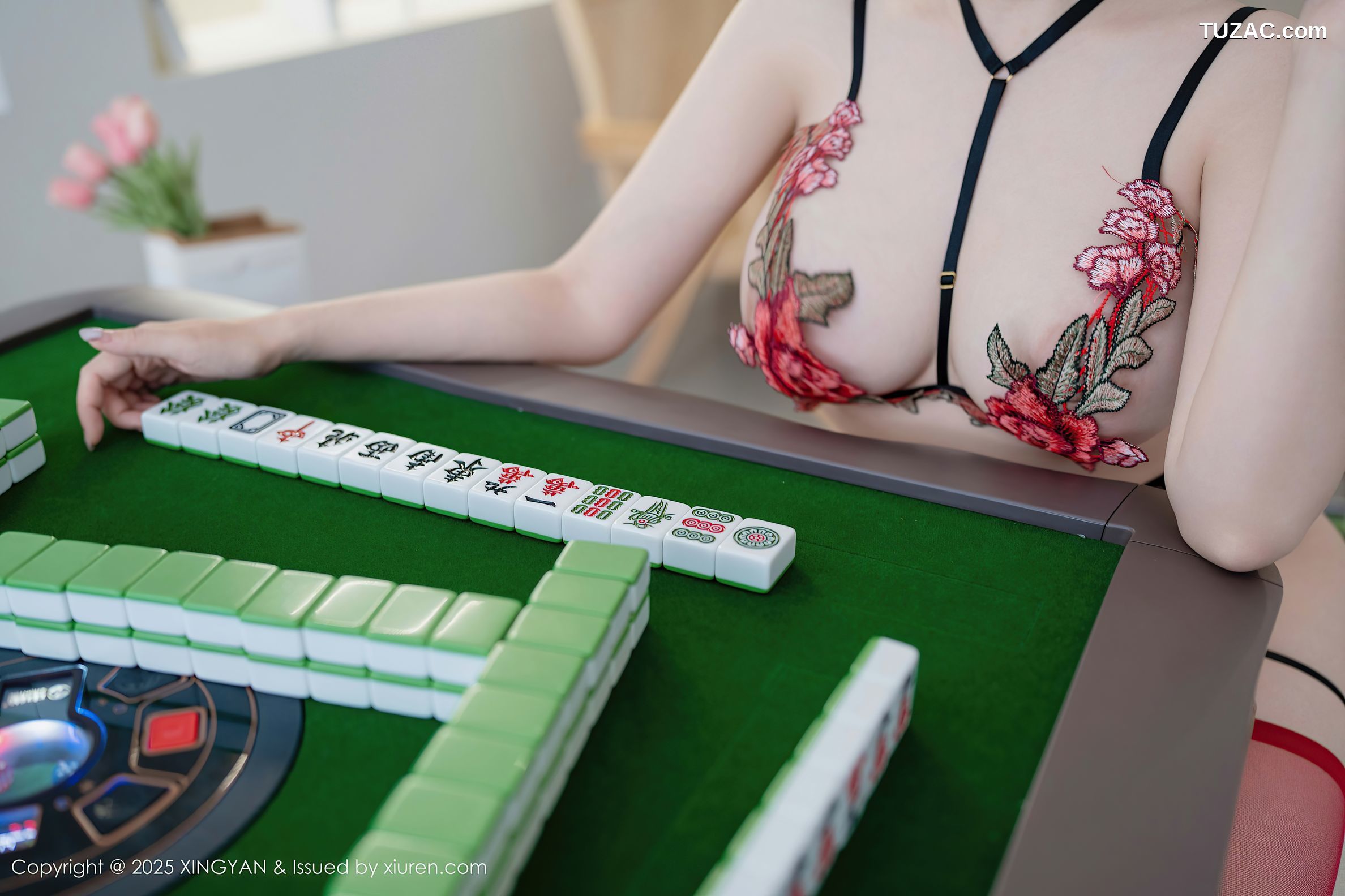 XingYan星颜社-308-袁圆-麻将桌主题黑色绑带情趣内衣红丝袜爆乳-2025.02.13