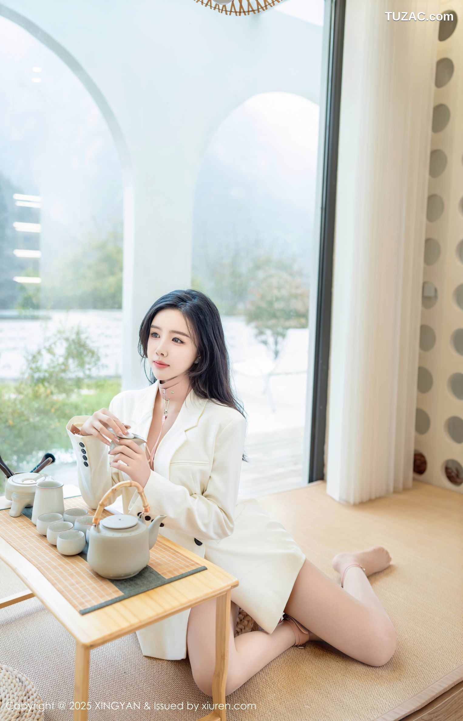 XingYan星颜社-315-袁圆-品茶场景白西装白色透视蕾丝-2025.02.27