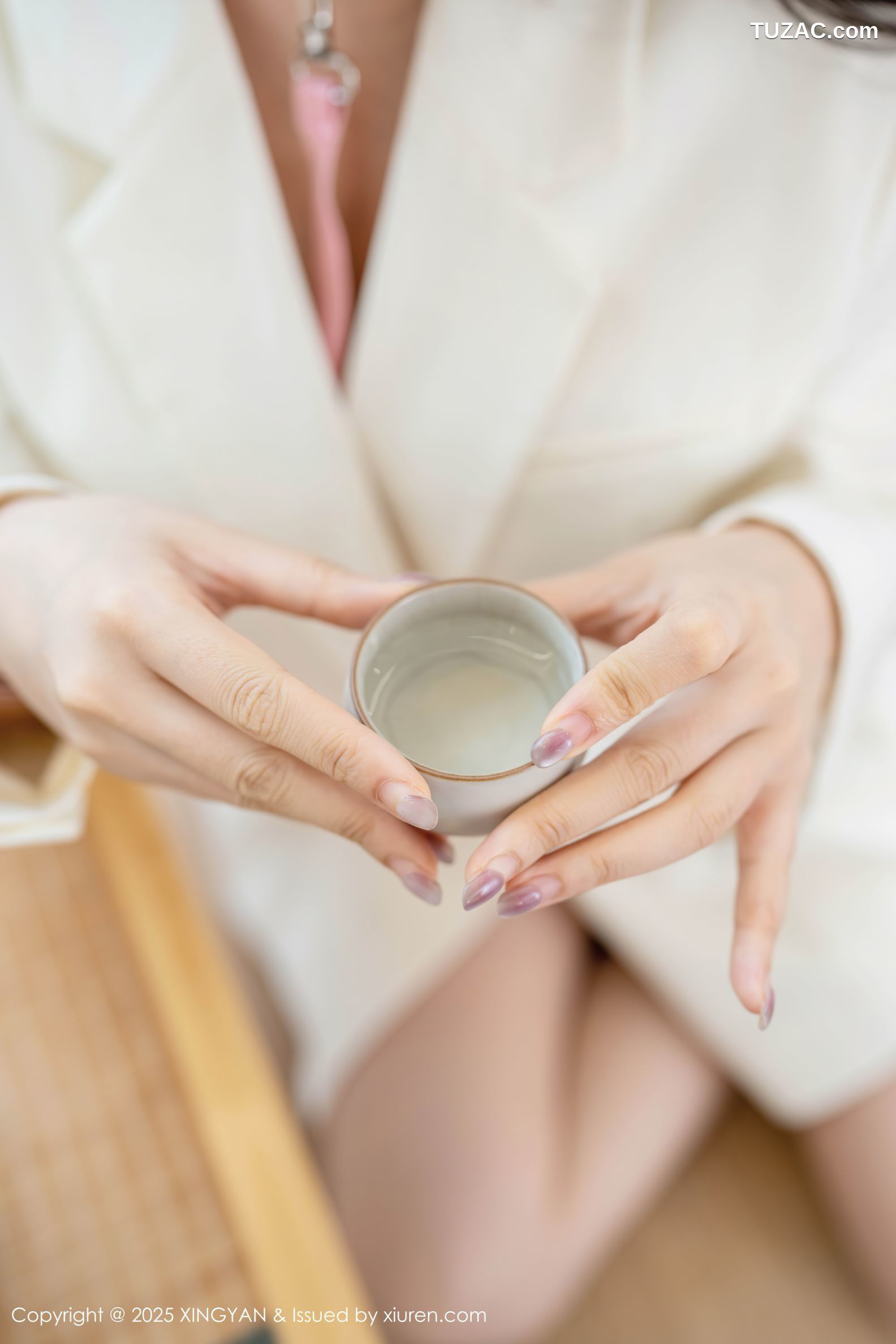 XingYan星颜社-315-袁圆-品茶场景白西装白色透视蕾丝-2025.02.27