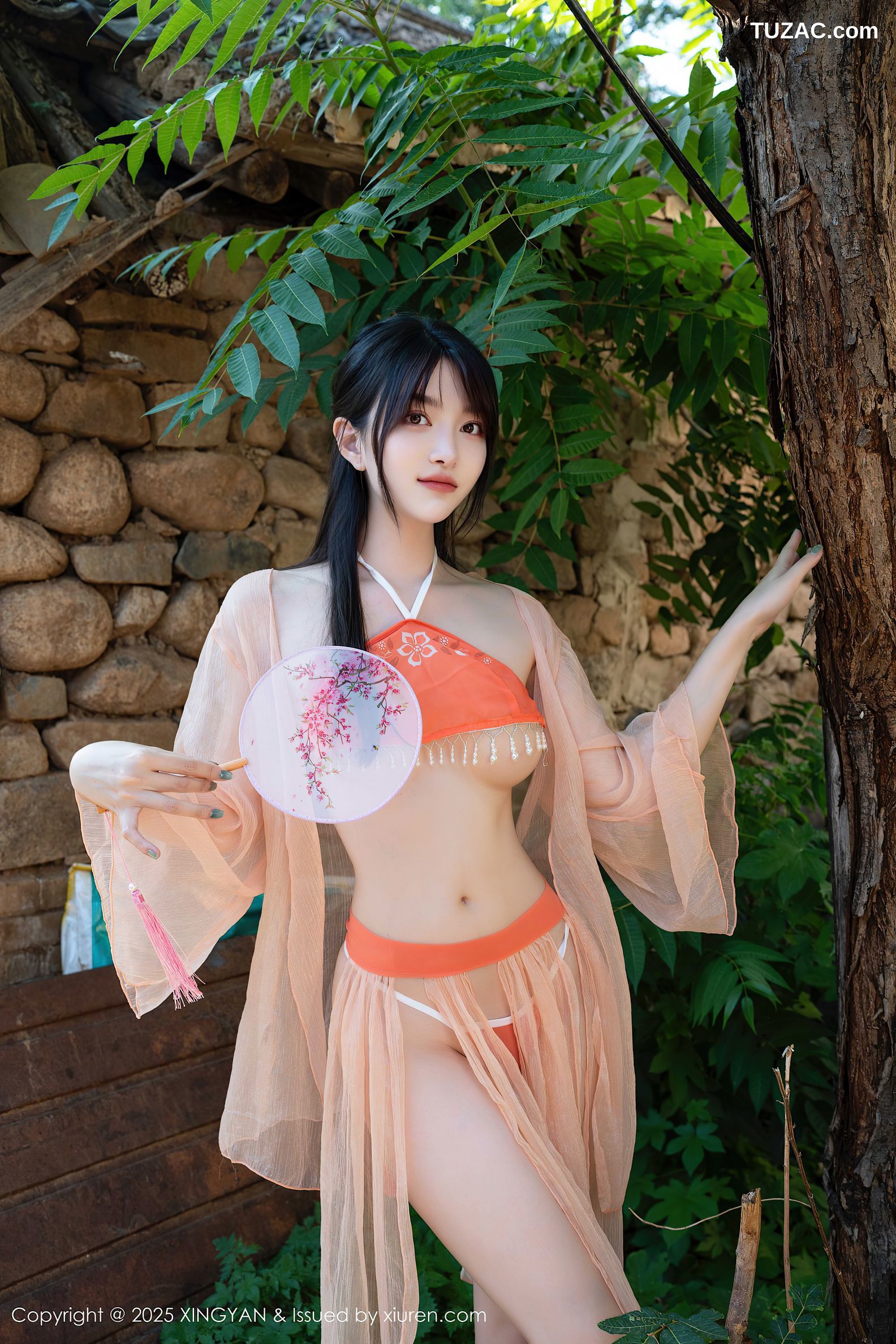 XingYan星颜社-369-白露lulu-古风淡粉纱裙桔色肚兜-2025.07.15