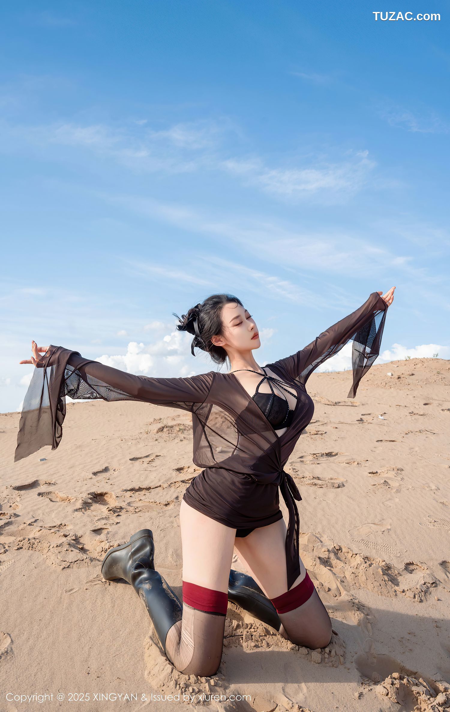 XingYan星颜社-387-清妙-沙漠轻透黑纱黑色内衣黑丝-2025.08.21