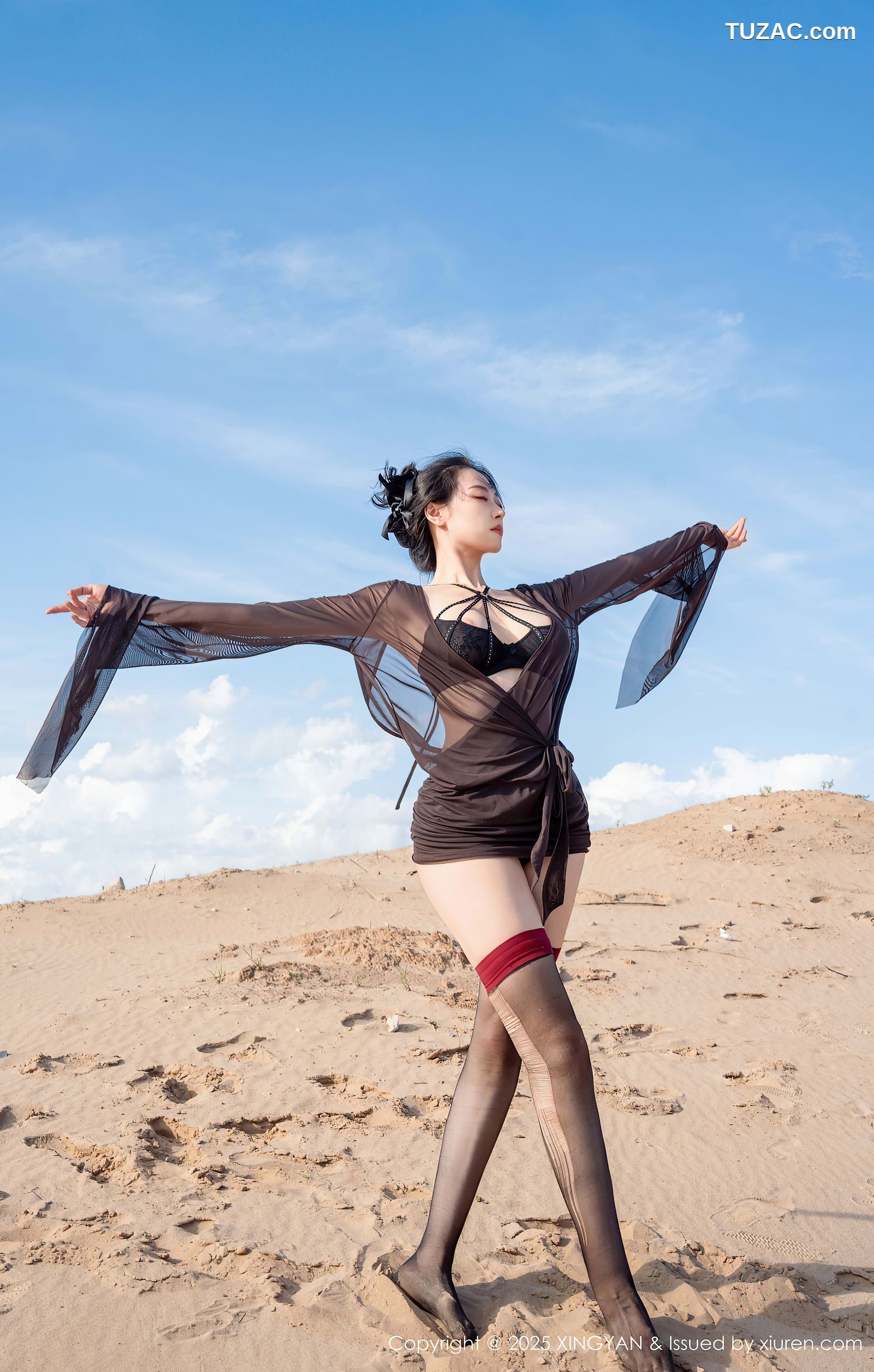 XingYan星颜社-387-清妙-沙漠轻透黑纱黑色内衣黑丝-2025.08.21