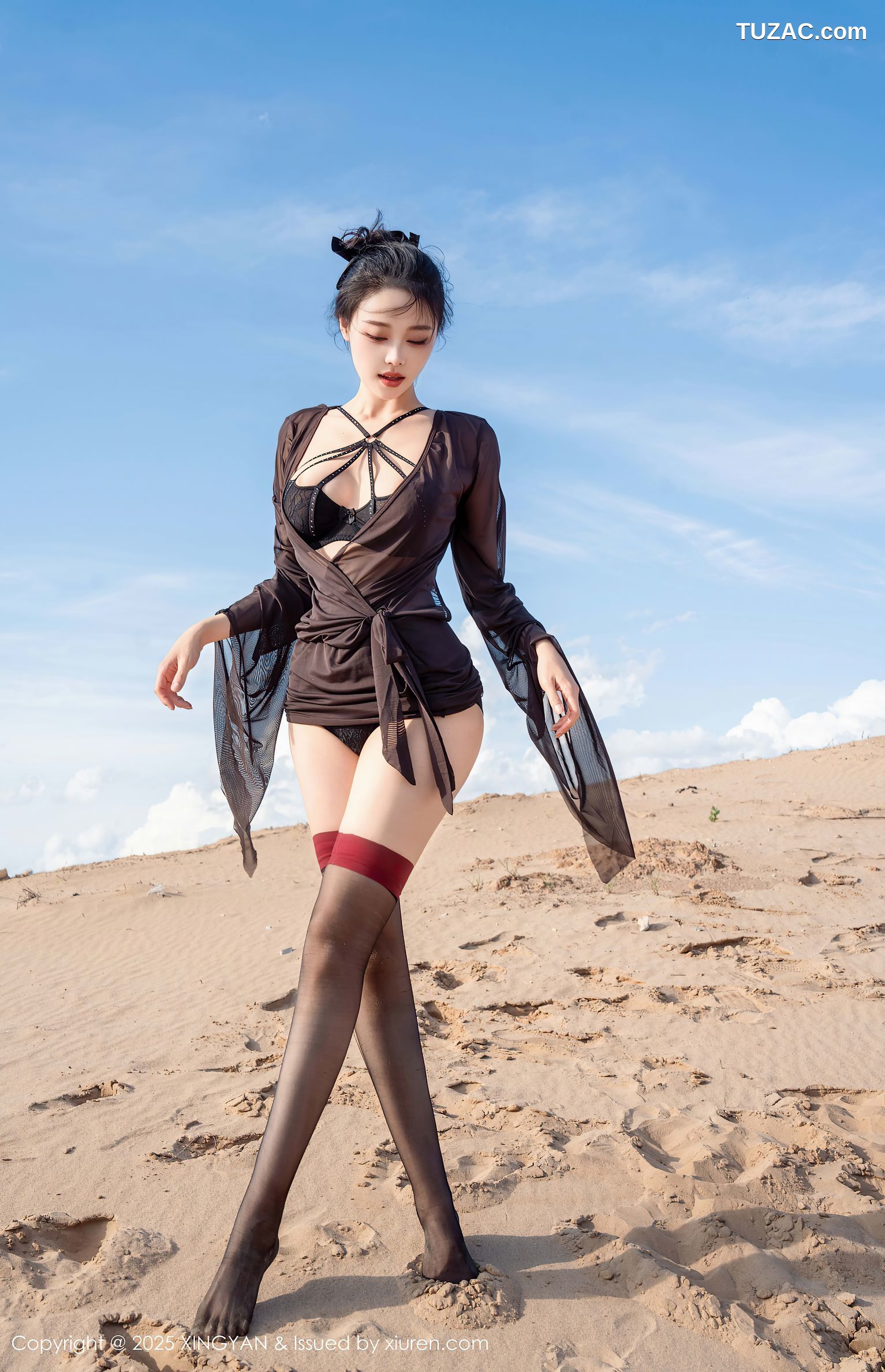 XingYan星颜社-387-清妙-沙漠轻透黑纱黑色内衣黑丝-2025.08.21